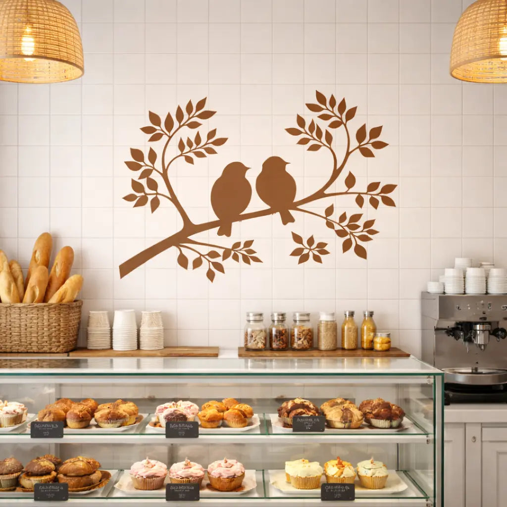 Wandtattoo Vögel auf Ast – Minimalistische Wandfolie aus Vinyl (20×30 bis 60×90 cm) Prakto