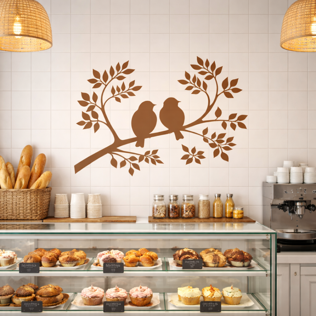 Wandtattoo Vögel auf Ast – Minimalistische Wandfolie aus Vinyl (20×30 bis 60×90 cm)