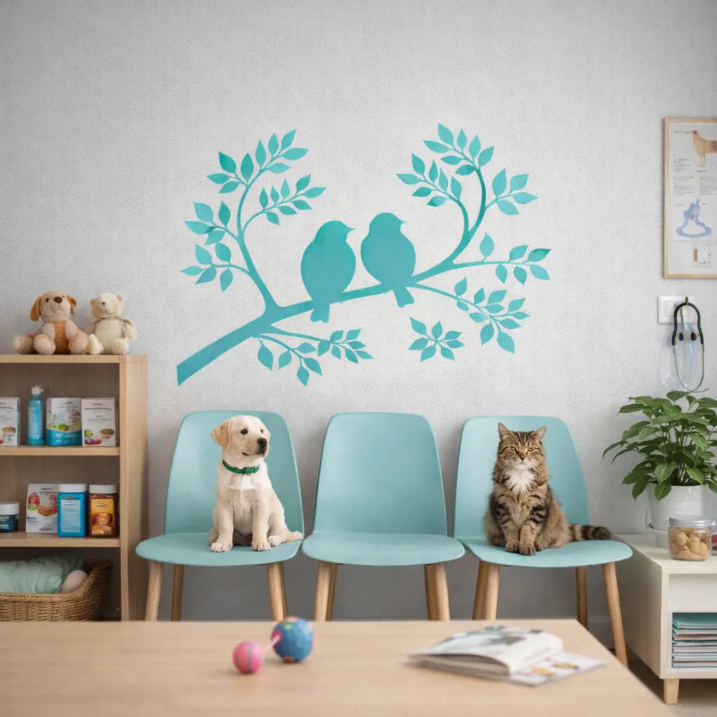Wandtattoo Vögel auf Ast – Minimalistische Wandfolie aus Vinyl (20×30 bis 60×90 cm) Prakto