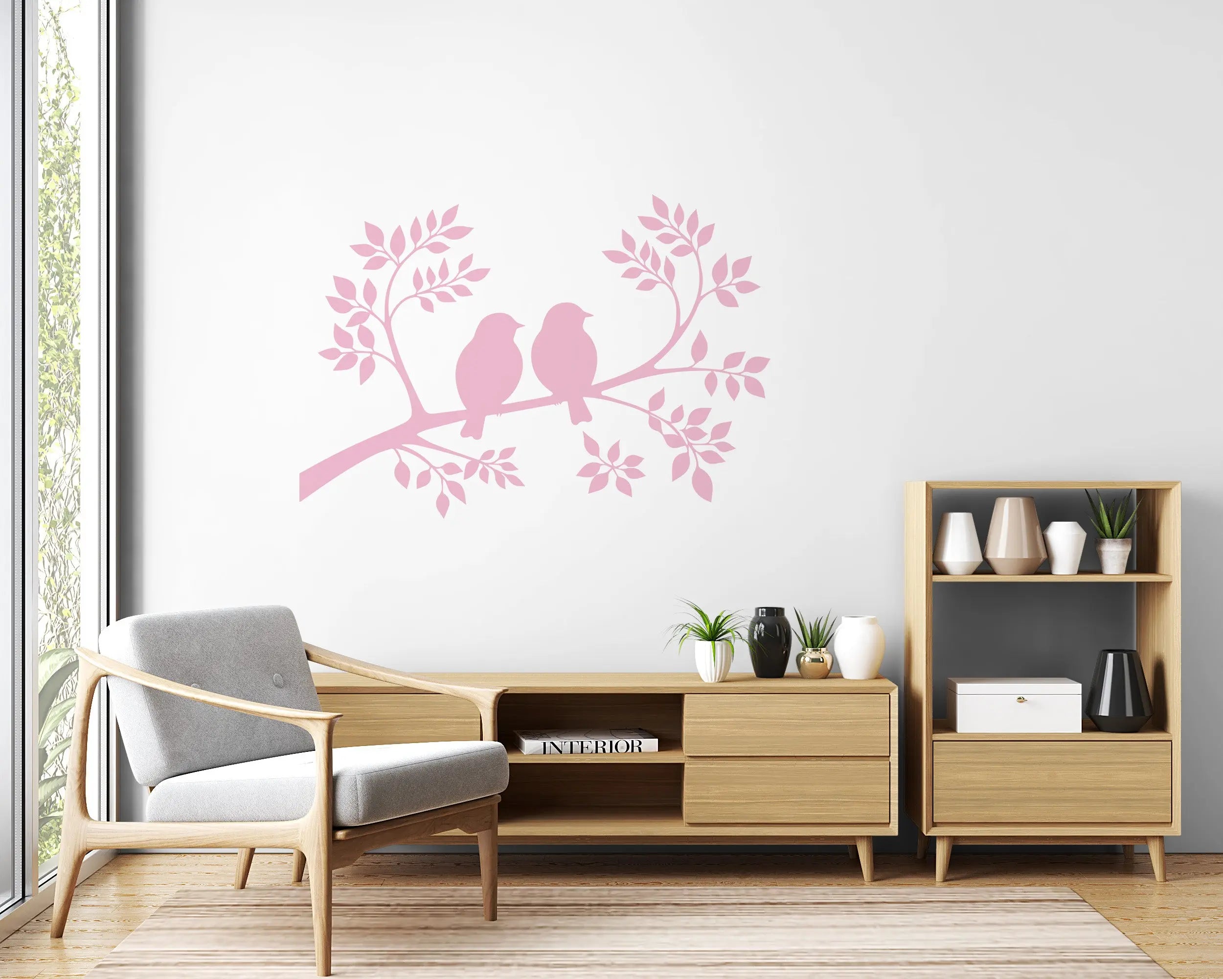 Wandtattoo Vögel auf Ast – Minimalistische Wandfolie aus Vinyl (20×30 bis 60×90 cm) Prakto