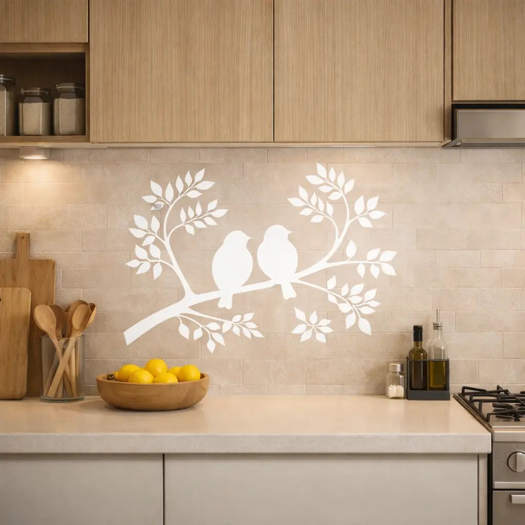 Wandtattoo Vögel auf Ast – Minimalistische Wandfolie aus Vinyl (20×30 bis 60×90 cm) Prakto