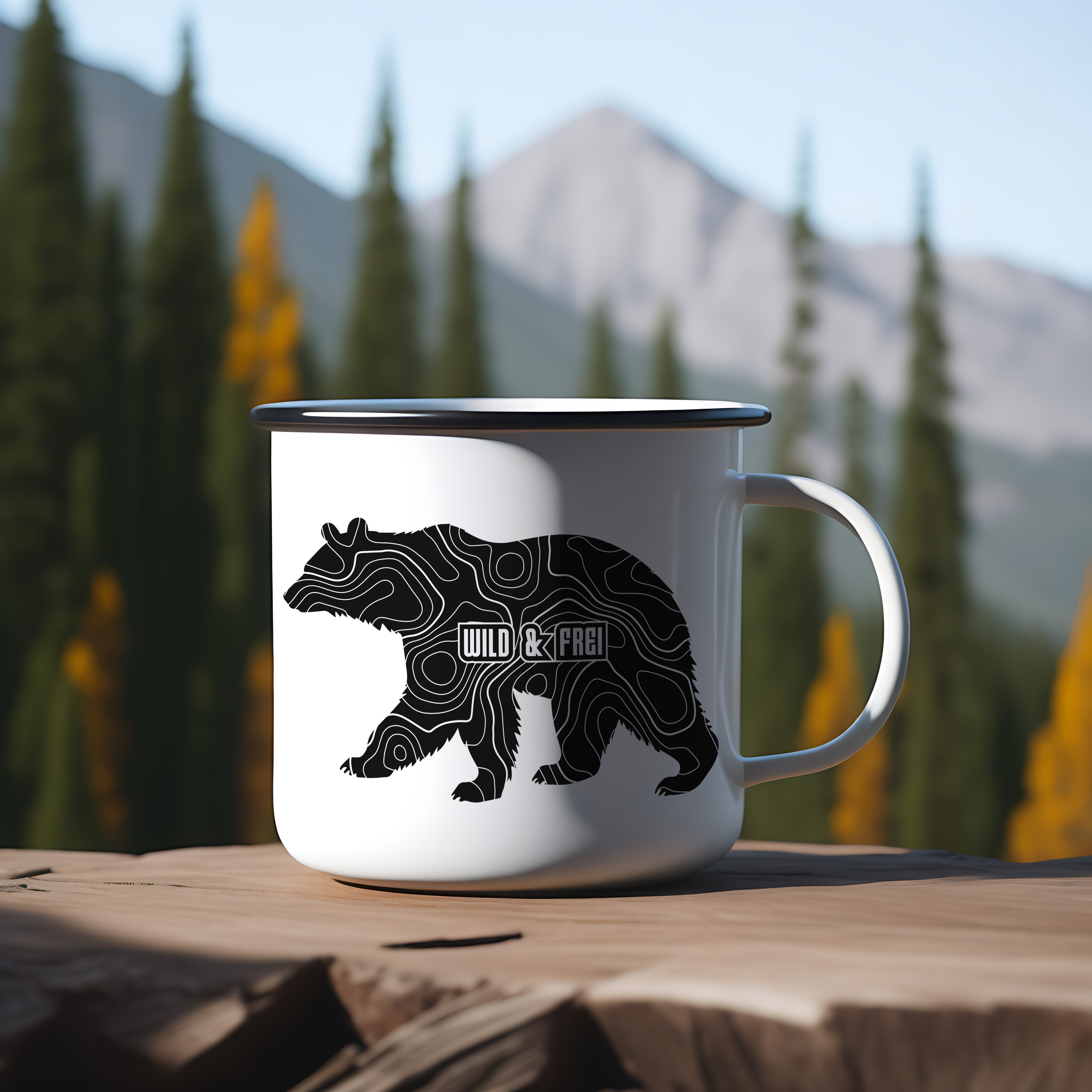 Wild & Frei Bär Autoaufkleber – Vanlife Camper Sticker mit topografischem Design – Outdoor Vinyl