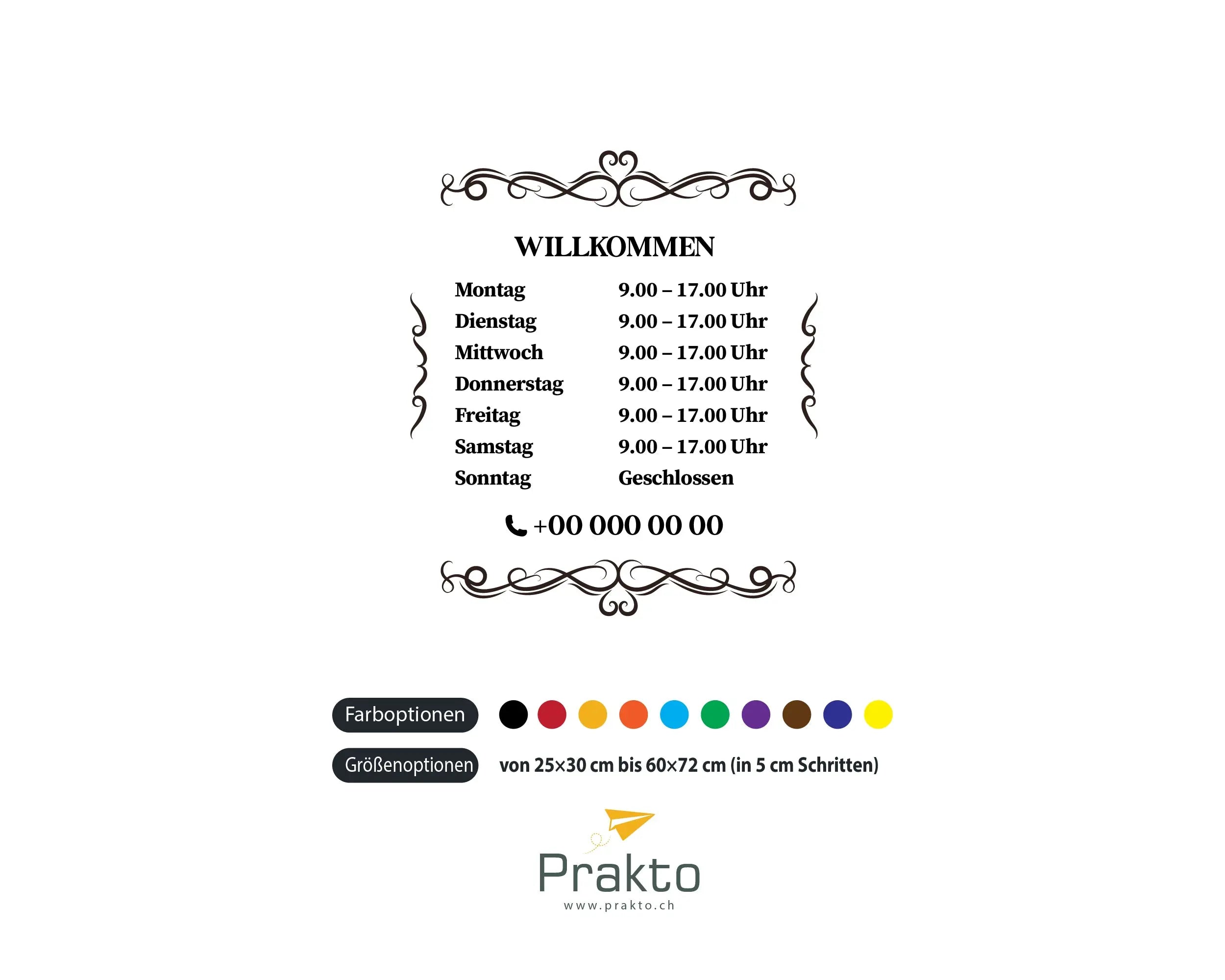 Willkommen Öffnungszeiten Aufkleber – Vintage Stil | Personalisierte Vinyl Fensterfolie für Geschäft & Schaufenster Prakto