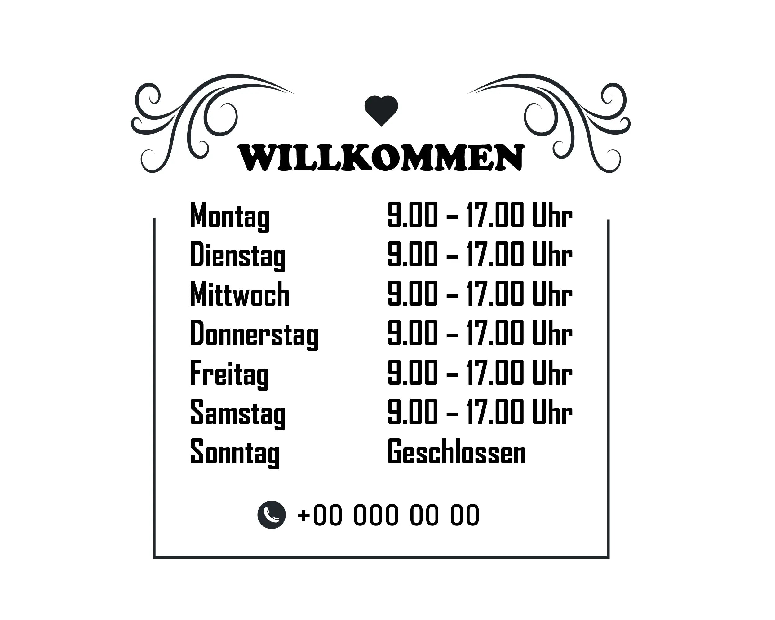 Willkommen Öffnungszeiten Fensterfolie | Personalisierter Vinyl Aufkleber für Geschäfte & Praxen Prakto