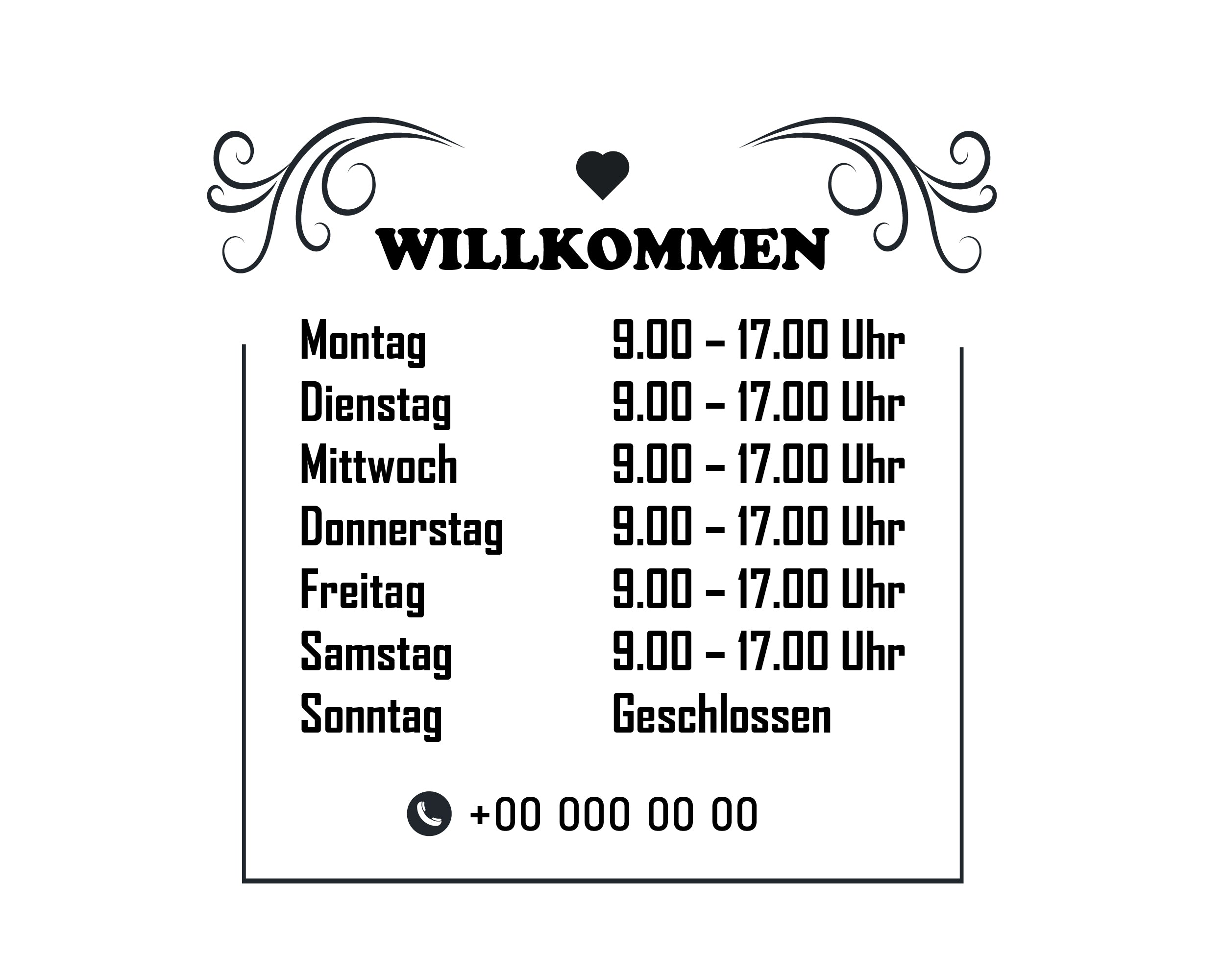 Willkommen Öffnungszeiten Fensterfolie | Personalisierter Vinyl Aufkleber für Geschäfte & Praxen
