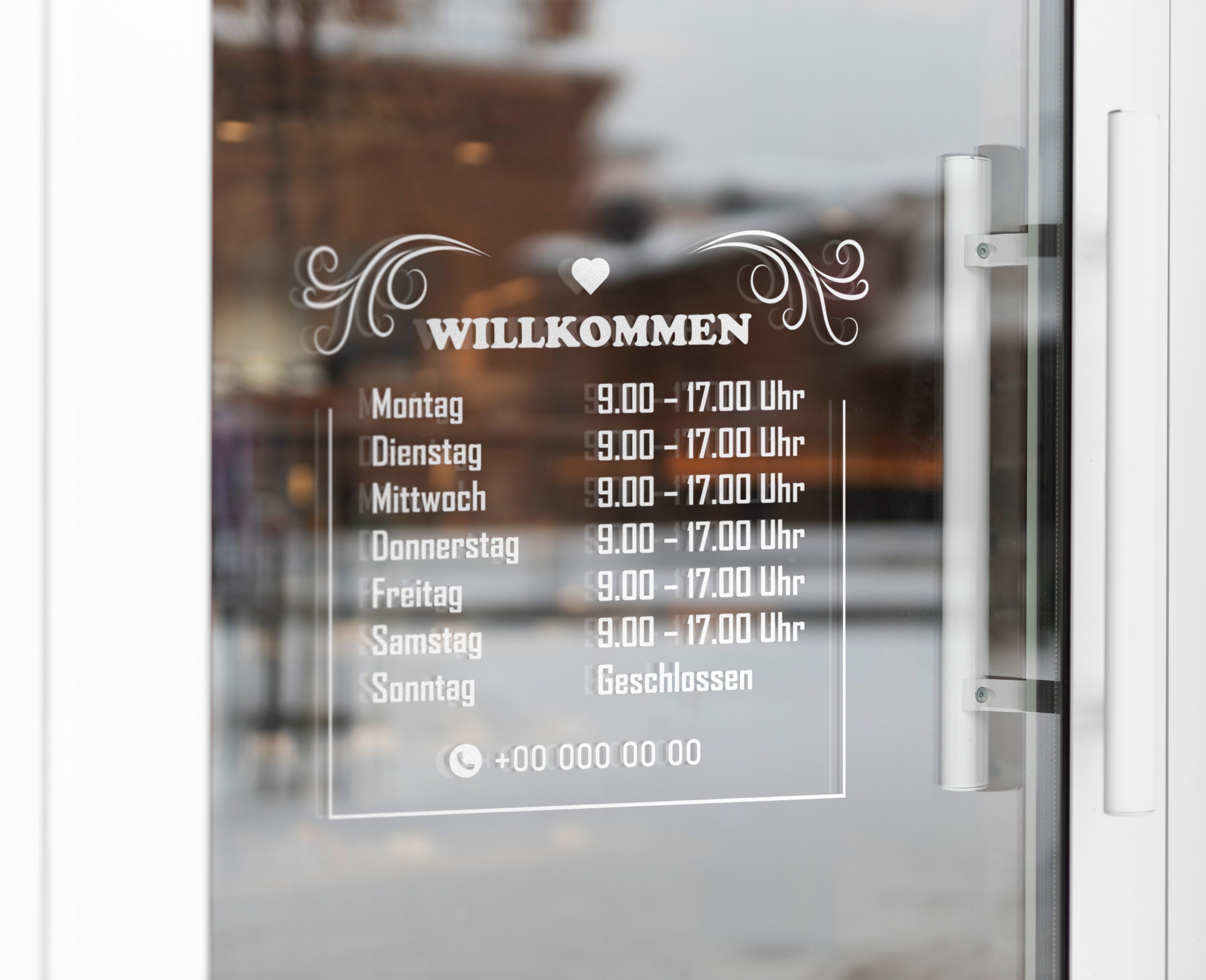 Willkommen Öffnungszeiten Fensterfolie | Personalisierter Vinyl Aufkleber für Geschäfte & Praxen
