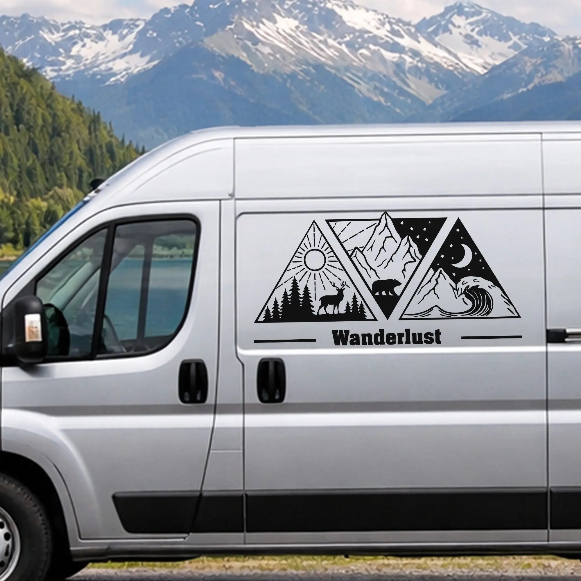 Wohnmobil Aufkleber Berge Wald & Bär | Personalisiertes Vanlife Design Prakto