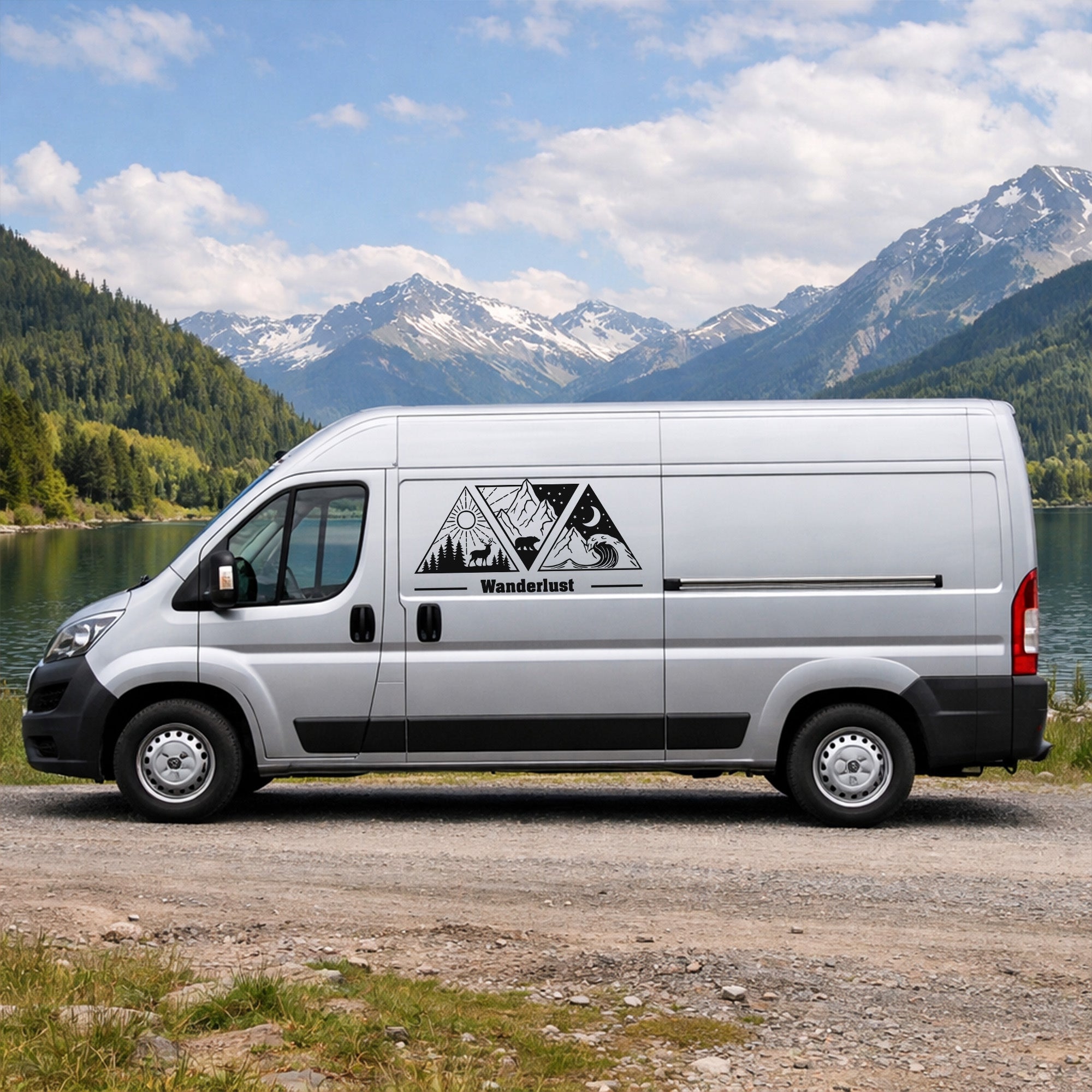 Wohnmobil Aufkleber Berge Wald & Bär – Personalisiertes Vanlife Sticker Set für Camper & Van