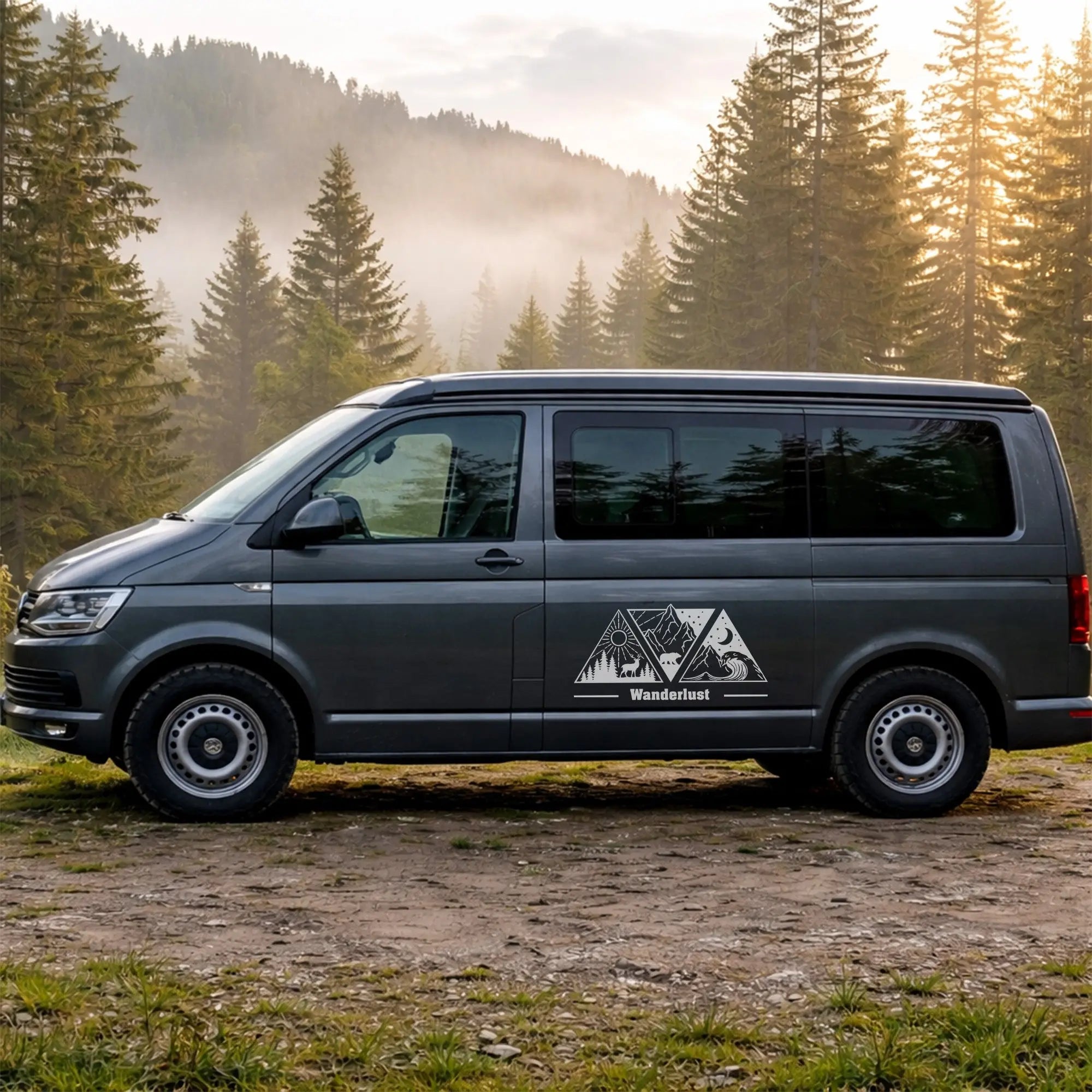 Wohnmobil Aufkleber Berge Wald & Bär | Personalisiertes Vanlife Design Prakto