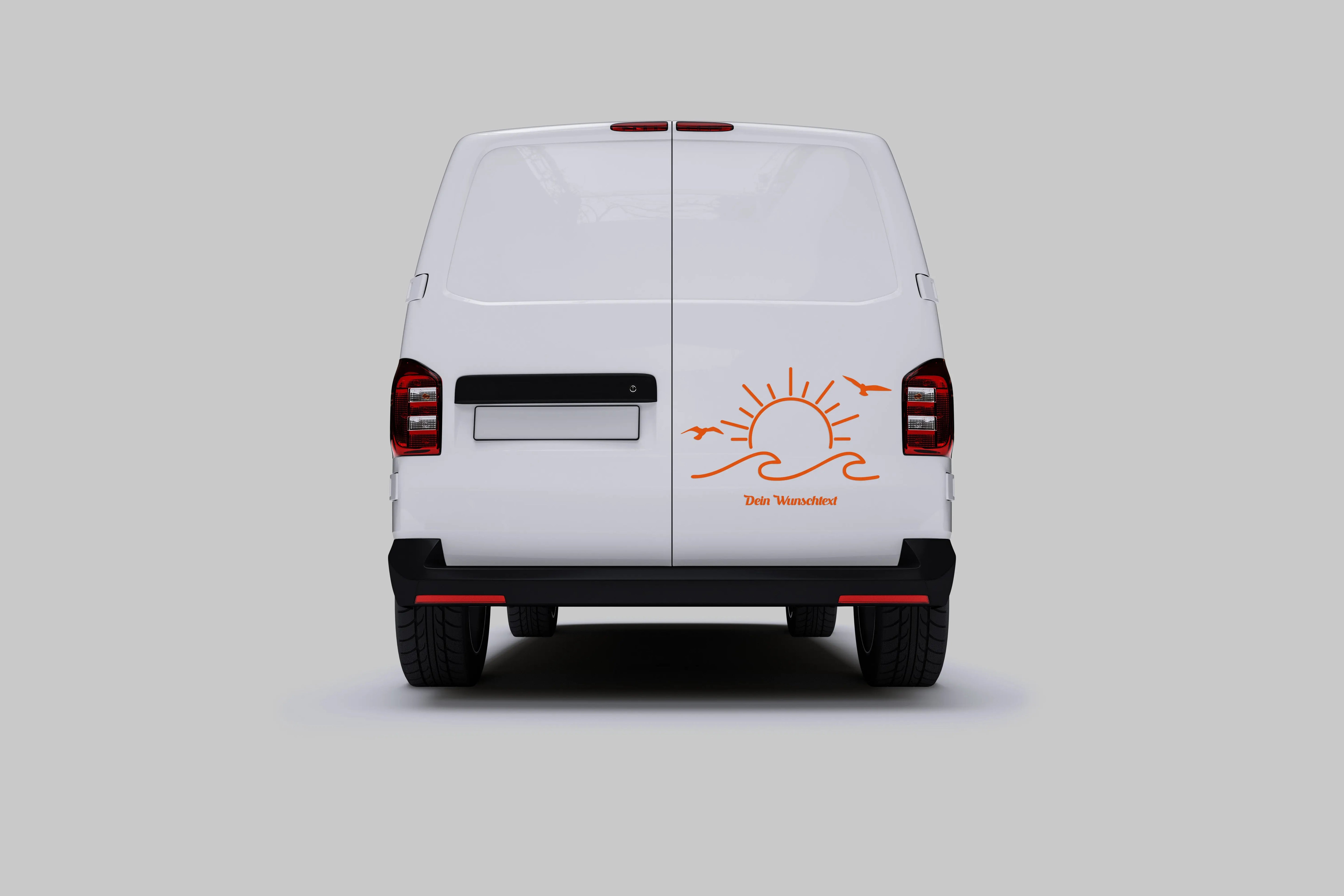 Sonne Welle & Möwen Aufkleber – Personalisiert mit Wunschtext | Camper Van, Wohnmobil & Laptop Sticker | Sommer Design Prakto