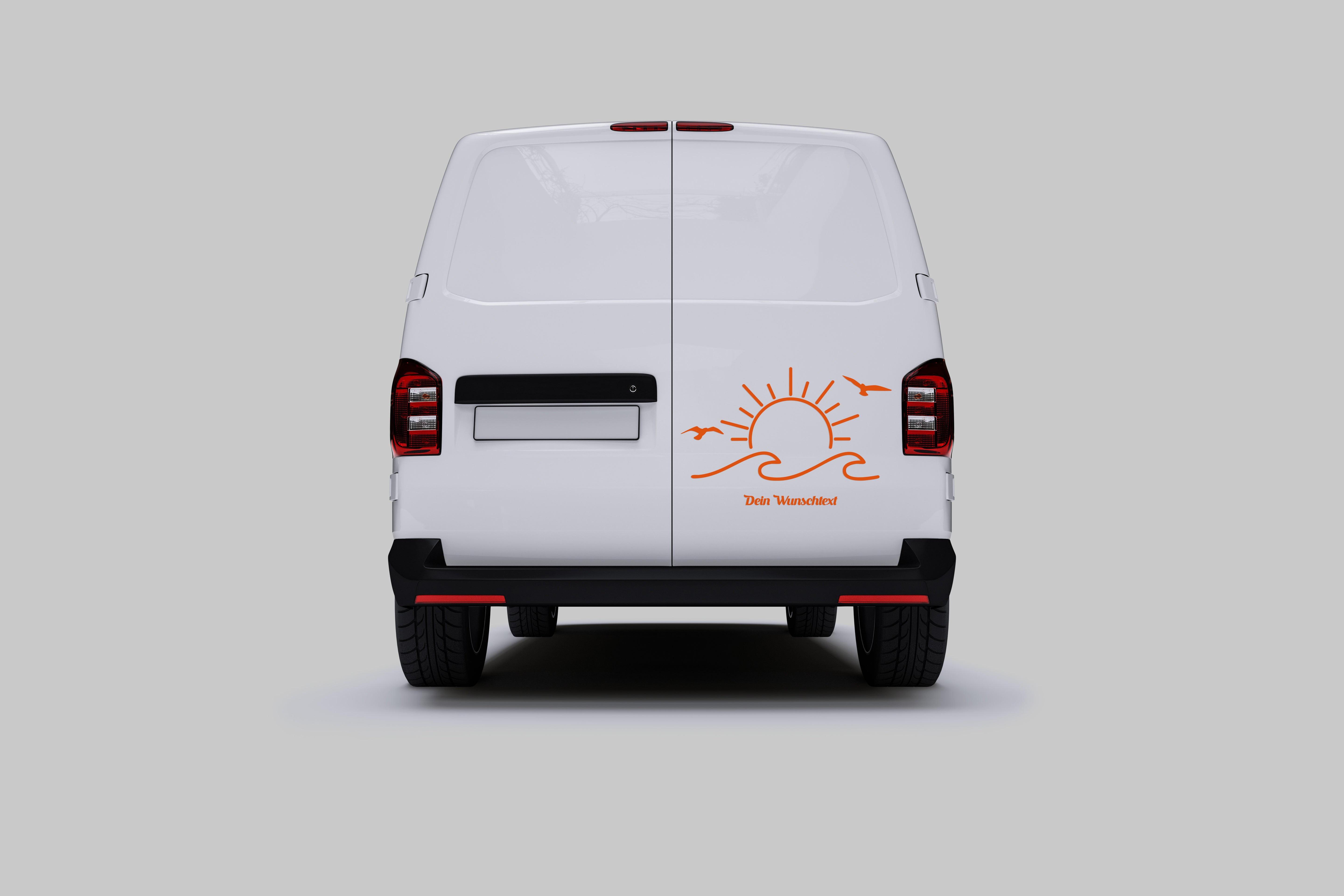 Sonne Welle & Möwen Aufkleber – Personalisiert mit Wunschtext | Camper Van, Wohnmobil & Laptop Sticker | Sommer Design
