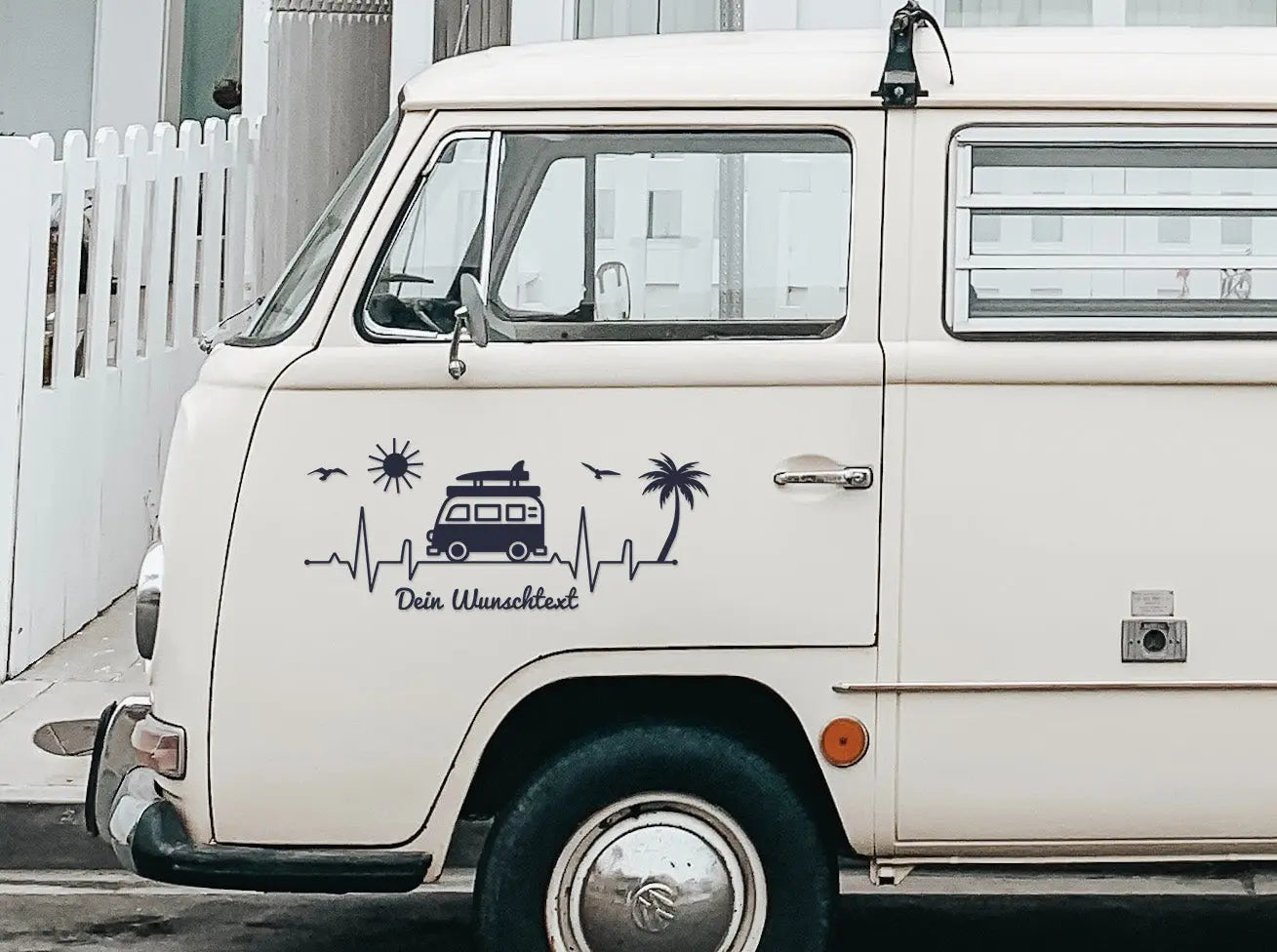 Camper Herzschlag Aufkleber Wohnmobil Vanlife Sonne Palme EKG Linie