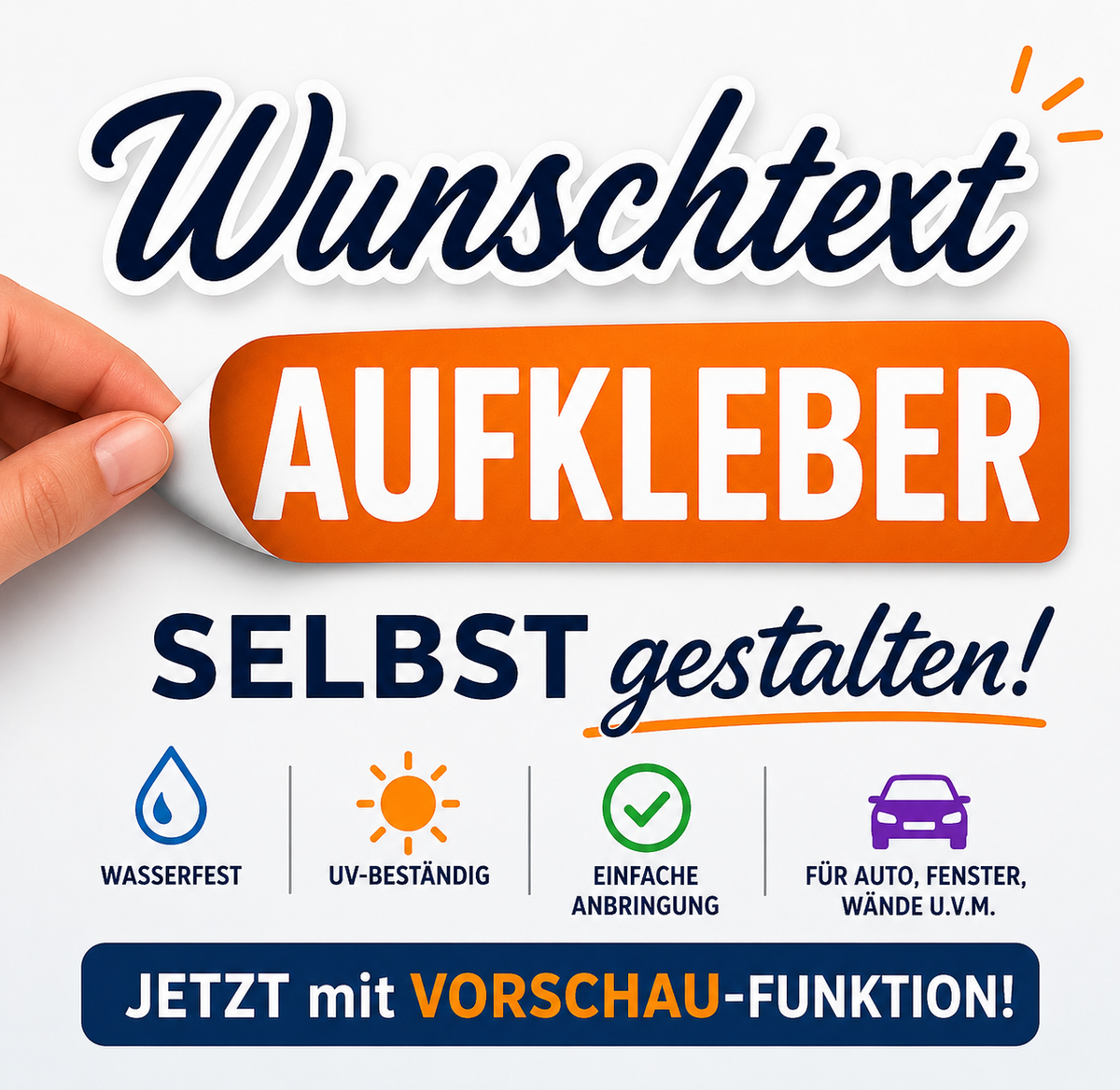 Personalisierter Vinyl-Wandtattoo mit Wunschtext in eleganter Script-Schrift, für Wand, Tür, Fenster oder Auto, matt, maßgefertigt von Prakto