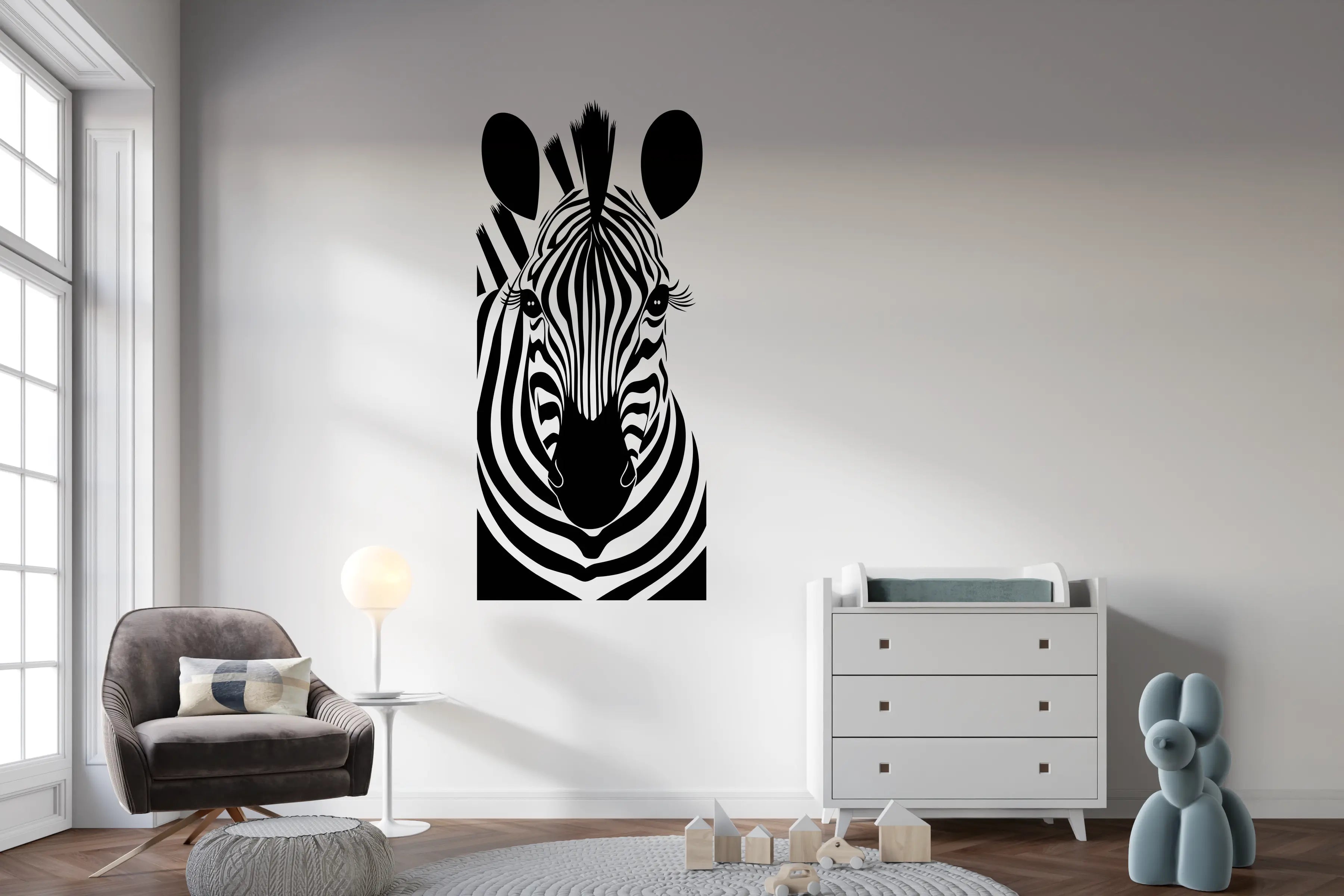 Minimalistisches Zebra Wandtattoo Schwarz Weiß – Moderne Tier Wanddeko aus Vinyl Prakto