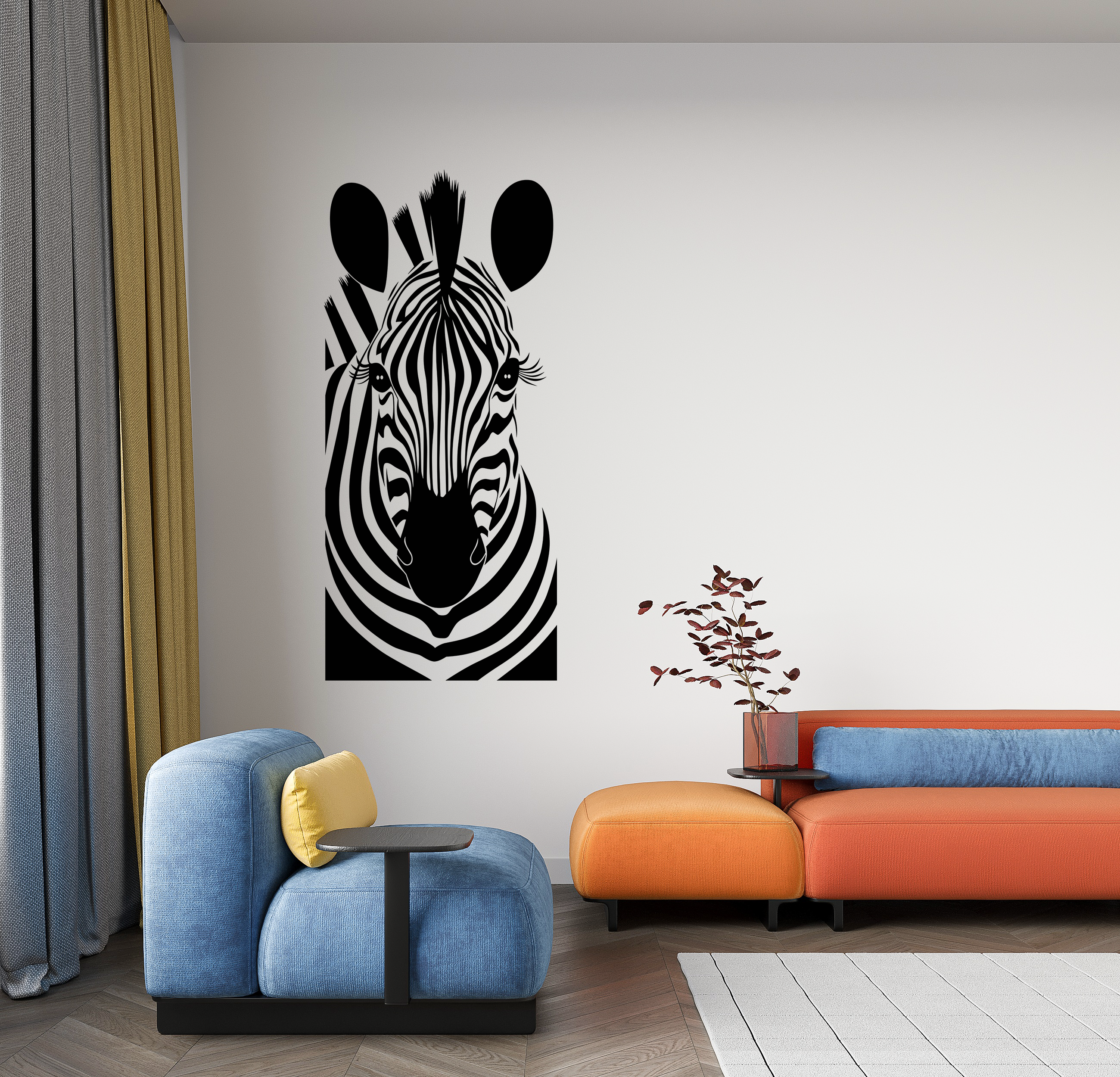 Minimalistisches Zebra Wandtattoo Schwarz Weiß – Moderne Tier Wanddeko aus Vinyl