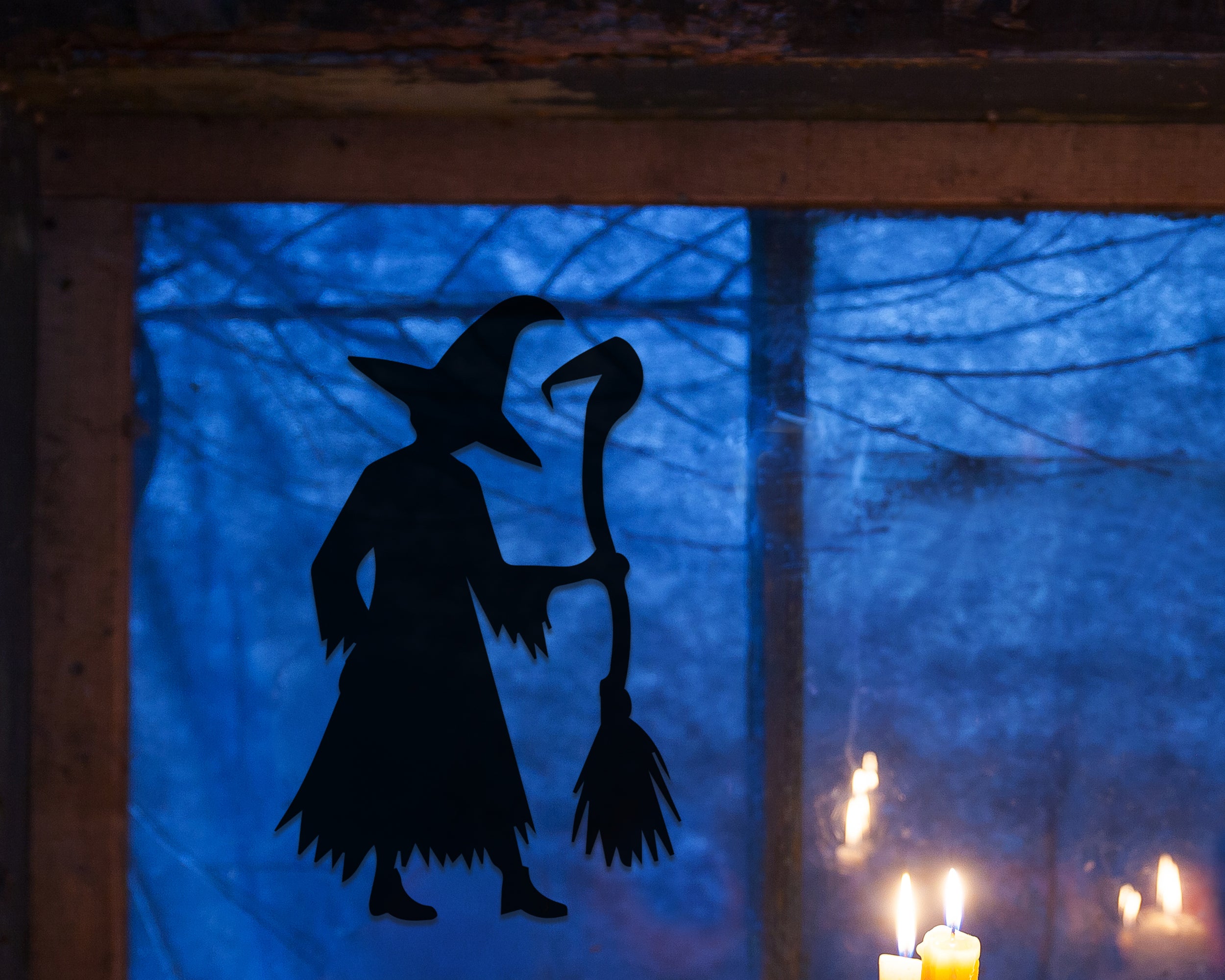 Spooky Halloween Fenster-Aufkleber Set – Hexe, Schloss & Baum – Gruselige Vinyl Deko für Glas & Wand