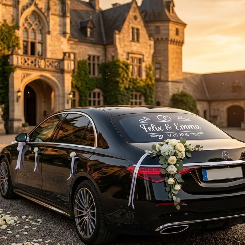 Hochzeitsauto mit Monogramm Aufkleber
