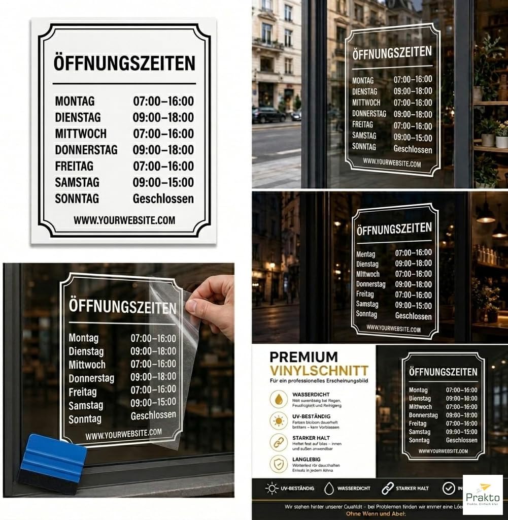 Öffnungszeiten Aufkleber Zierrahmen – Ansicht