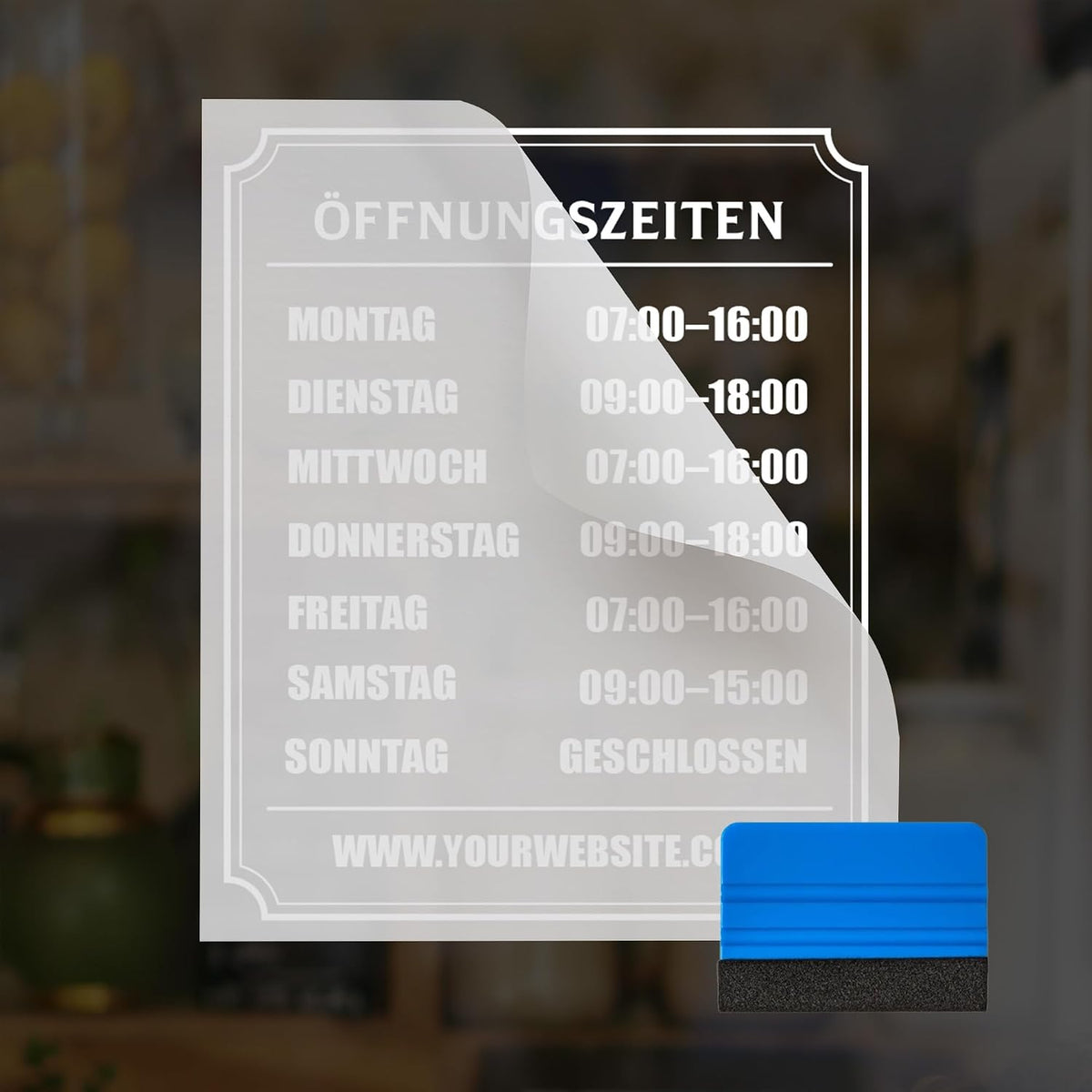 Öffnungszeiten Aufkleber Zierrahmen – Ansicht