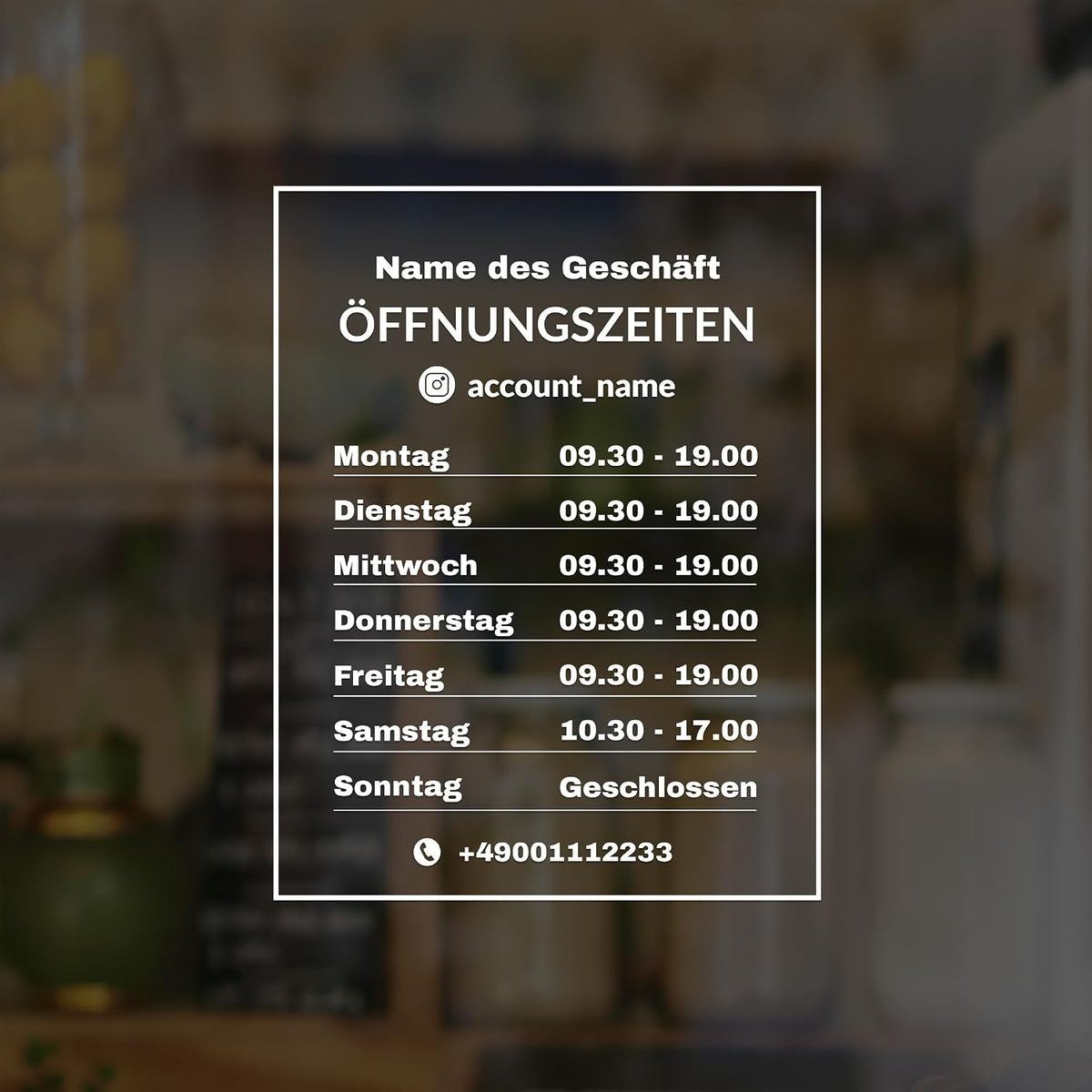 Öffnungszeiten Aufkleber auf Glastür