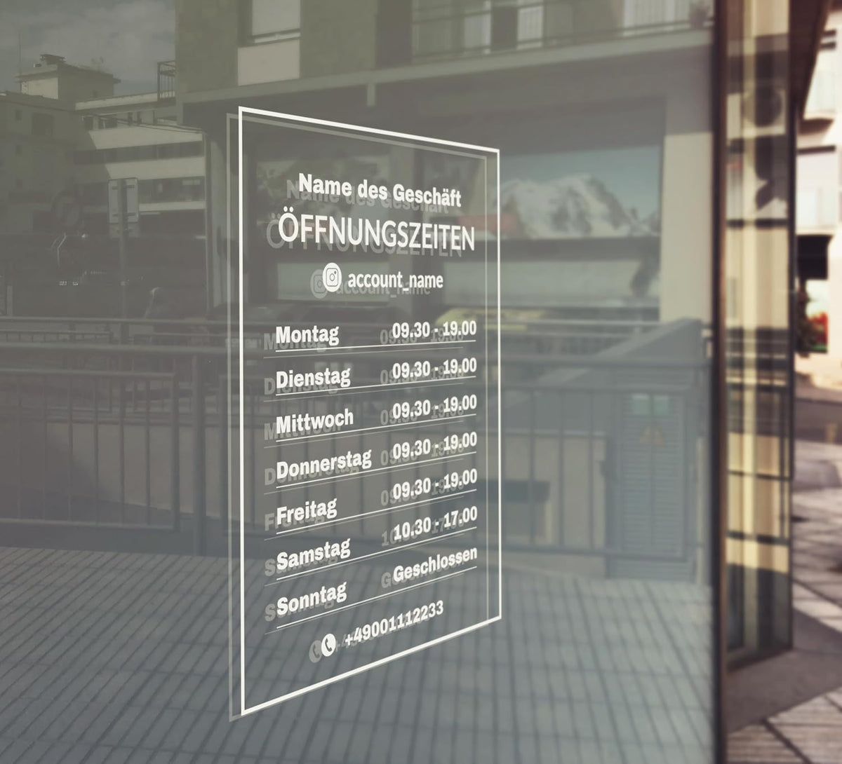 Öffnungszeiten Aufkleber – Anwendungsbeispiel