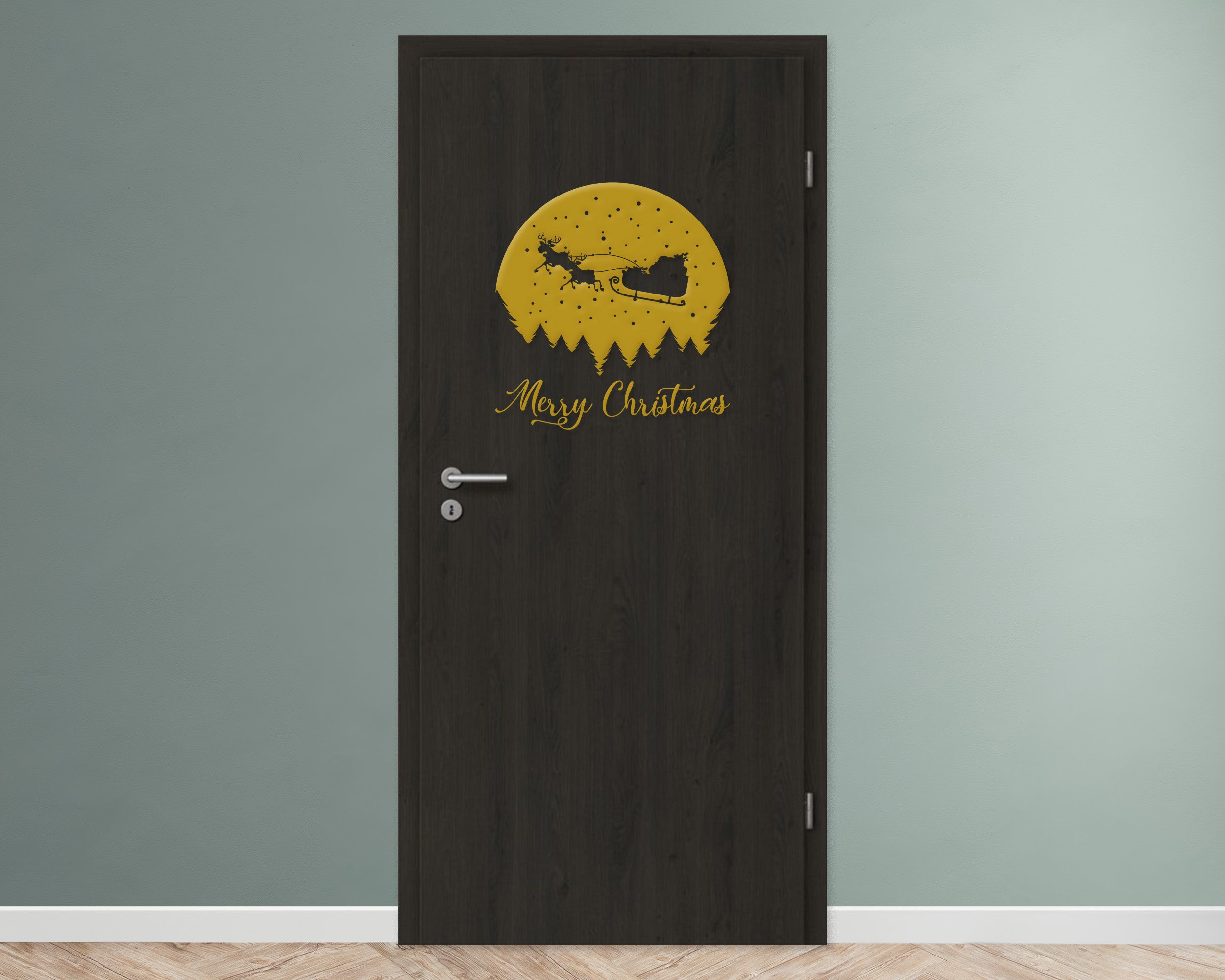 Merry Christmas Wandtattoo mit Weihnachtsmann & Schlitten – Festlicher Vinyl Aufkleber für Fenster & Wand