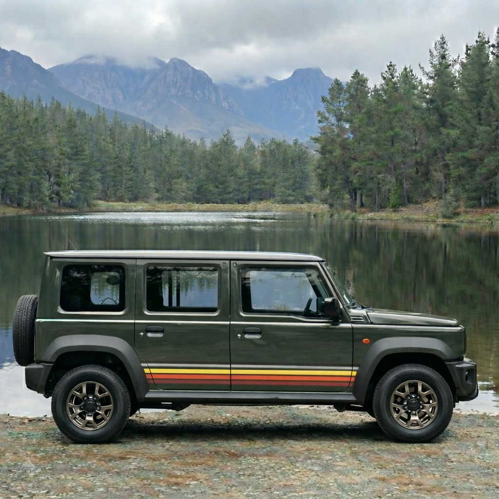 Retro Seitenstreifen Set für Suzuki Jimny JB74 – Sunset Design Gelb Orange Rot (3- & 5-Türer)