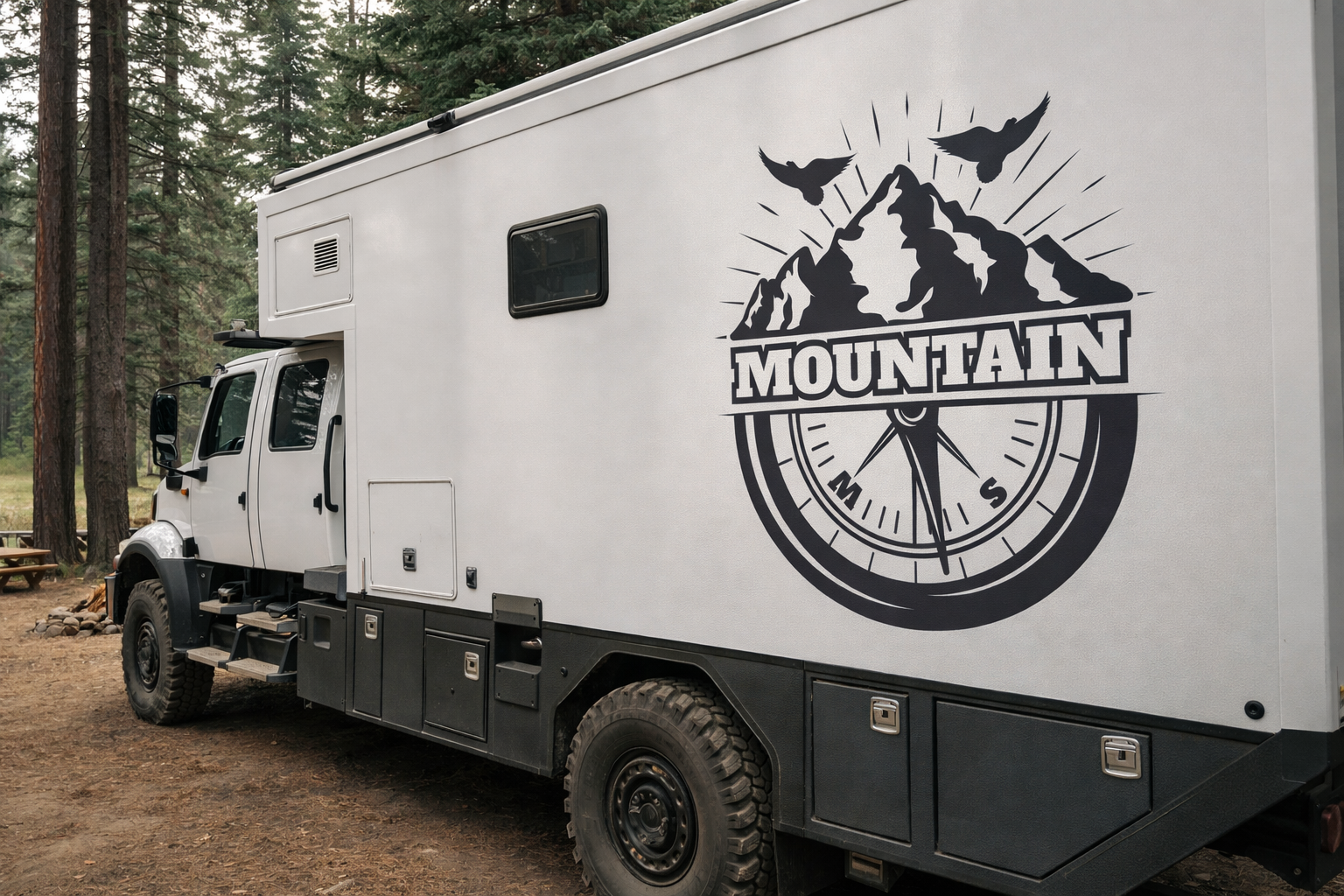 Personalisierter Mountain Kompass Van Aufkleber – Camper & Overland Fahrzeug Vinyl Sticker