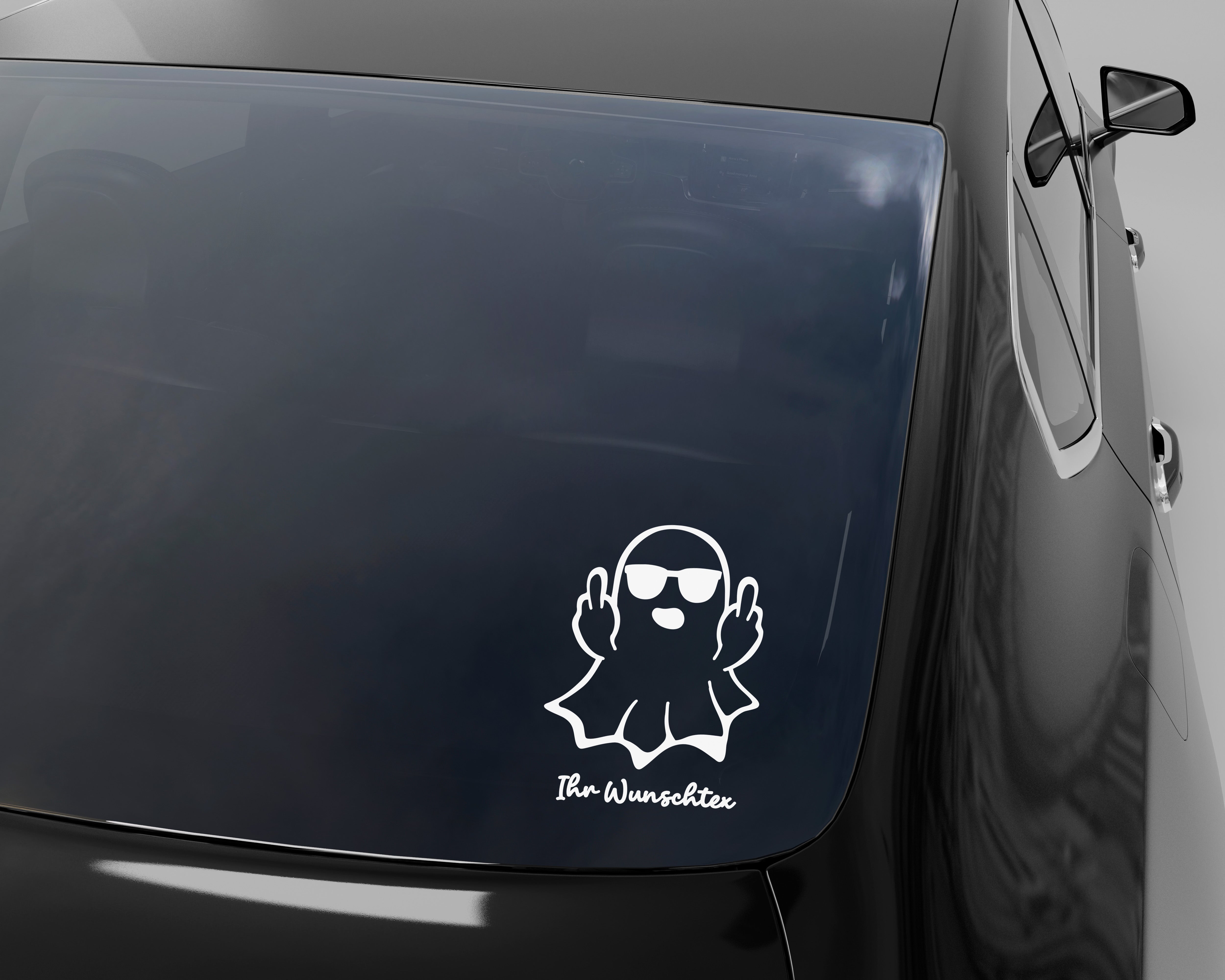 Personalisierter Geist Autoaufkleber mit Wunschtext – Lustiger Mittelfinger Ghost Sticker für Auto, JDM & Tuning