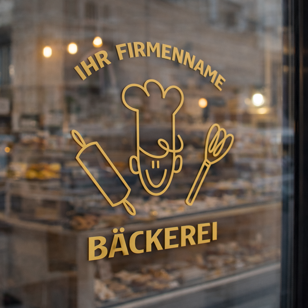 Personalisierte Bäckerei Wandfolie – Premium Logo mit Firmenname für Wand & Glas (30–60 cm)