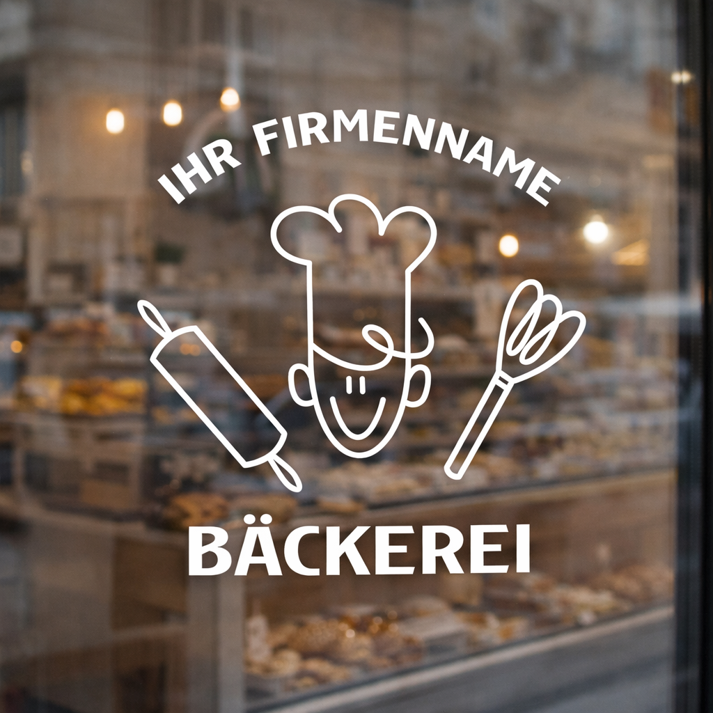Personalisierte Bäckerei Wandfolie – Premium Logo mit Firmenname für Wand & Glas (30–60 cm)