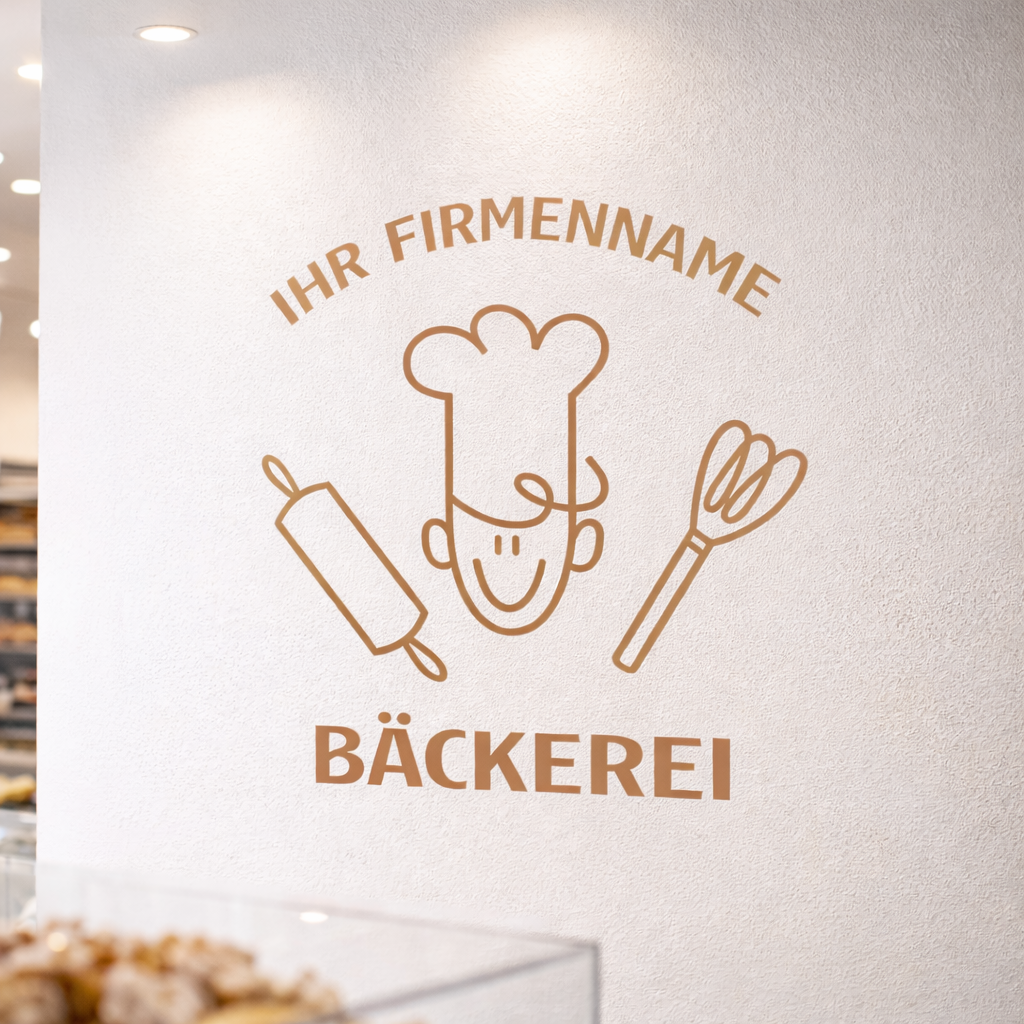 Personalisierte Bäckerei Wandfolie – Premium Logo mit Firmenname für Wand & Glas (30–60 cm)