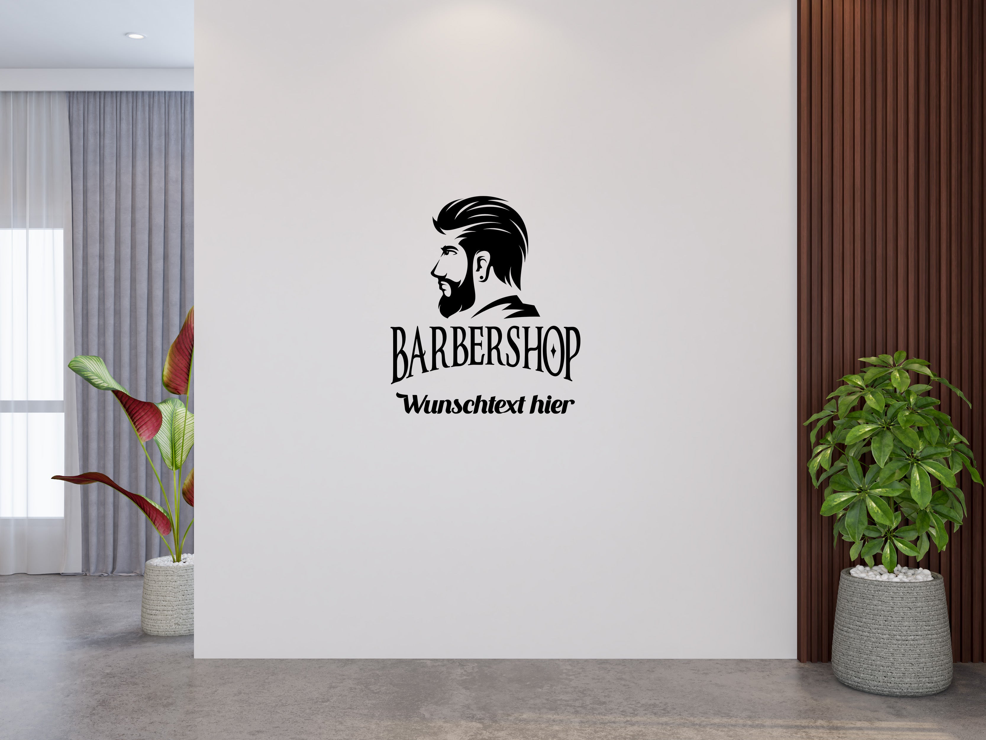 Barbershop Wandtattoo Personalisiert – Friseur Logo Aufkleber mit Wunschtext für Fenster, Wand & Tür