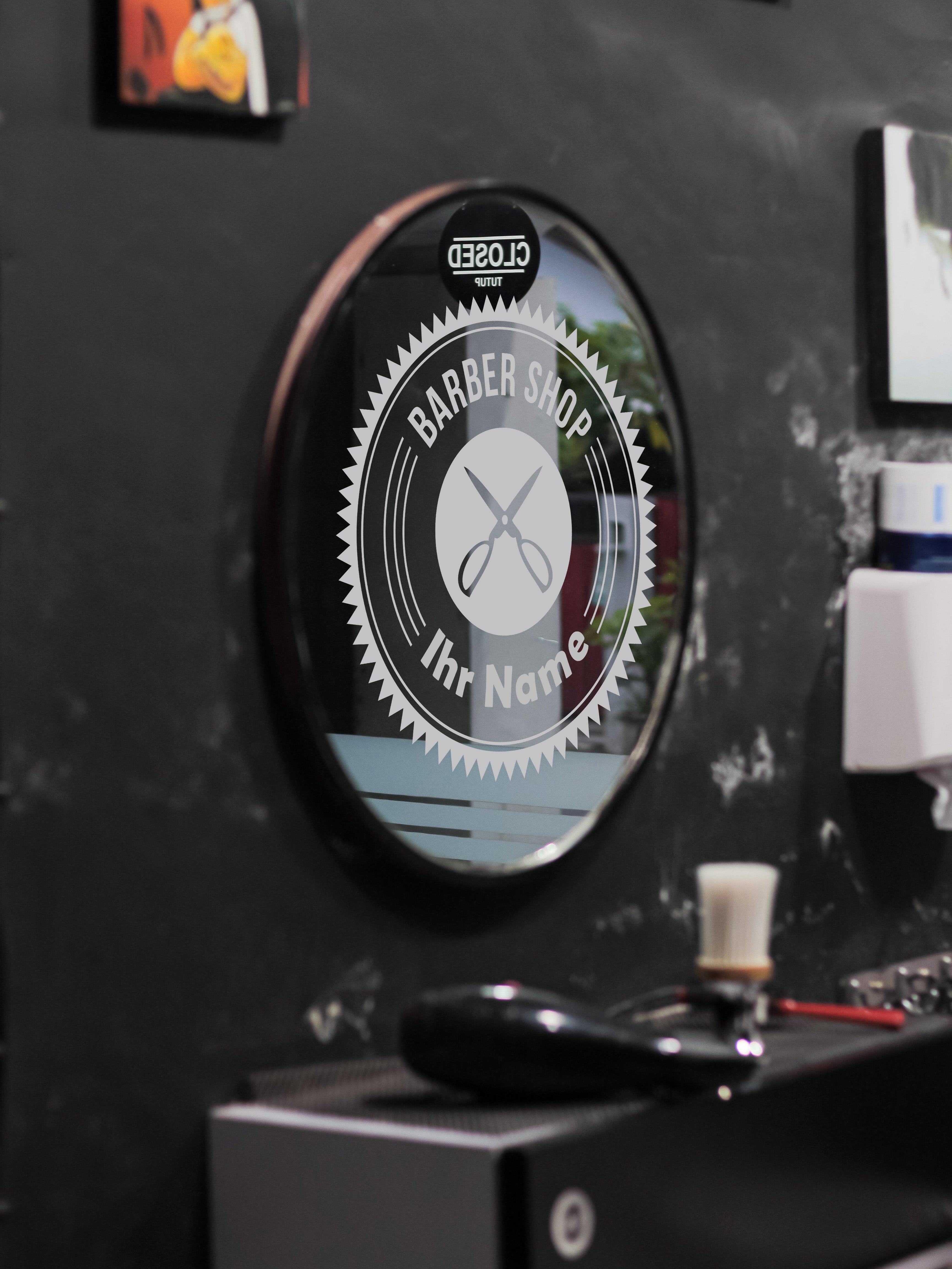 Personalisierter Barber Shop Aufkleber – Vinyl Folienaufkleber für Glas, Schaufenster & Wand