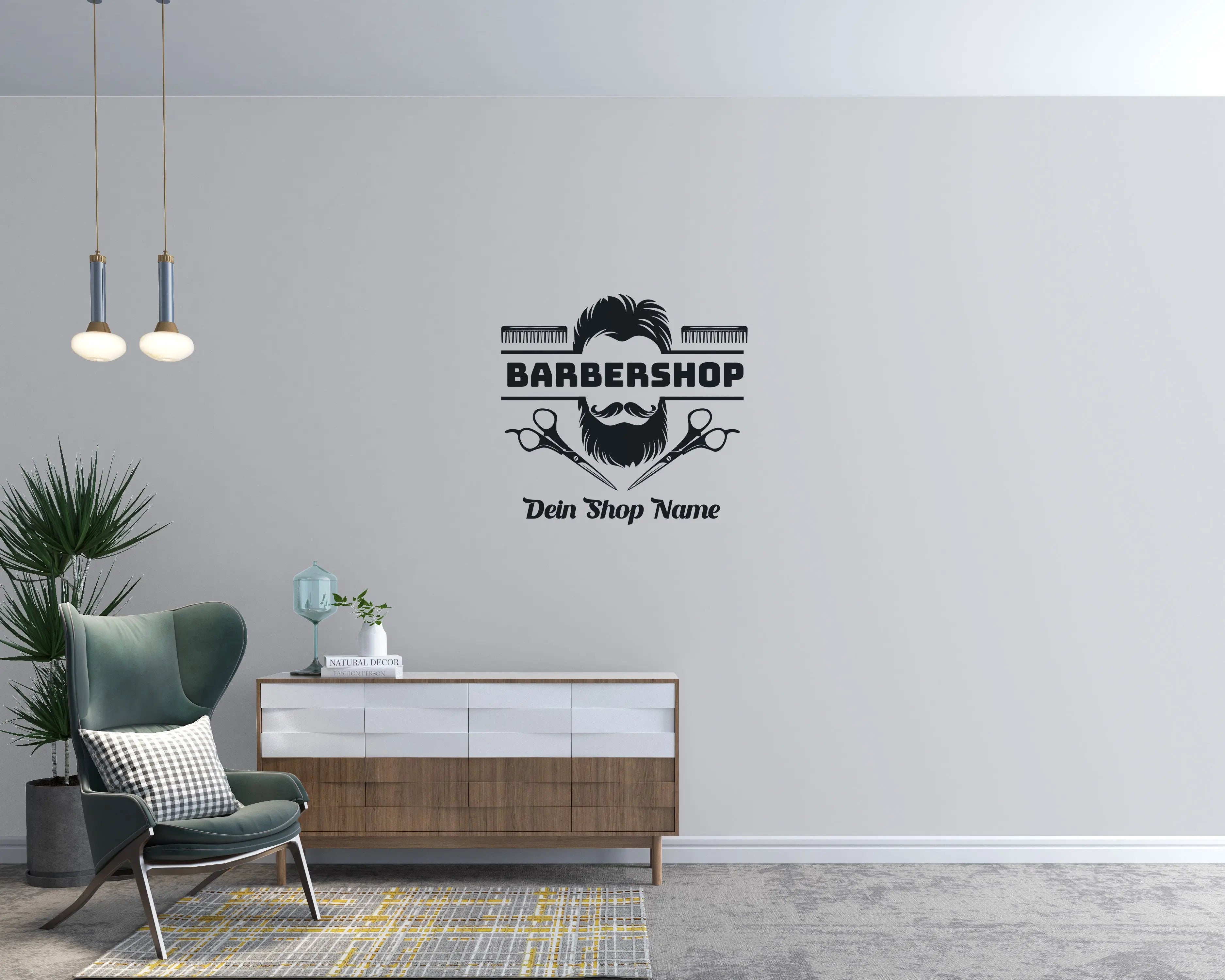 Personalisierter Barbershop Logo Aufkleber – Fensterfolie mit Wunschname aus Vinyl Prakto