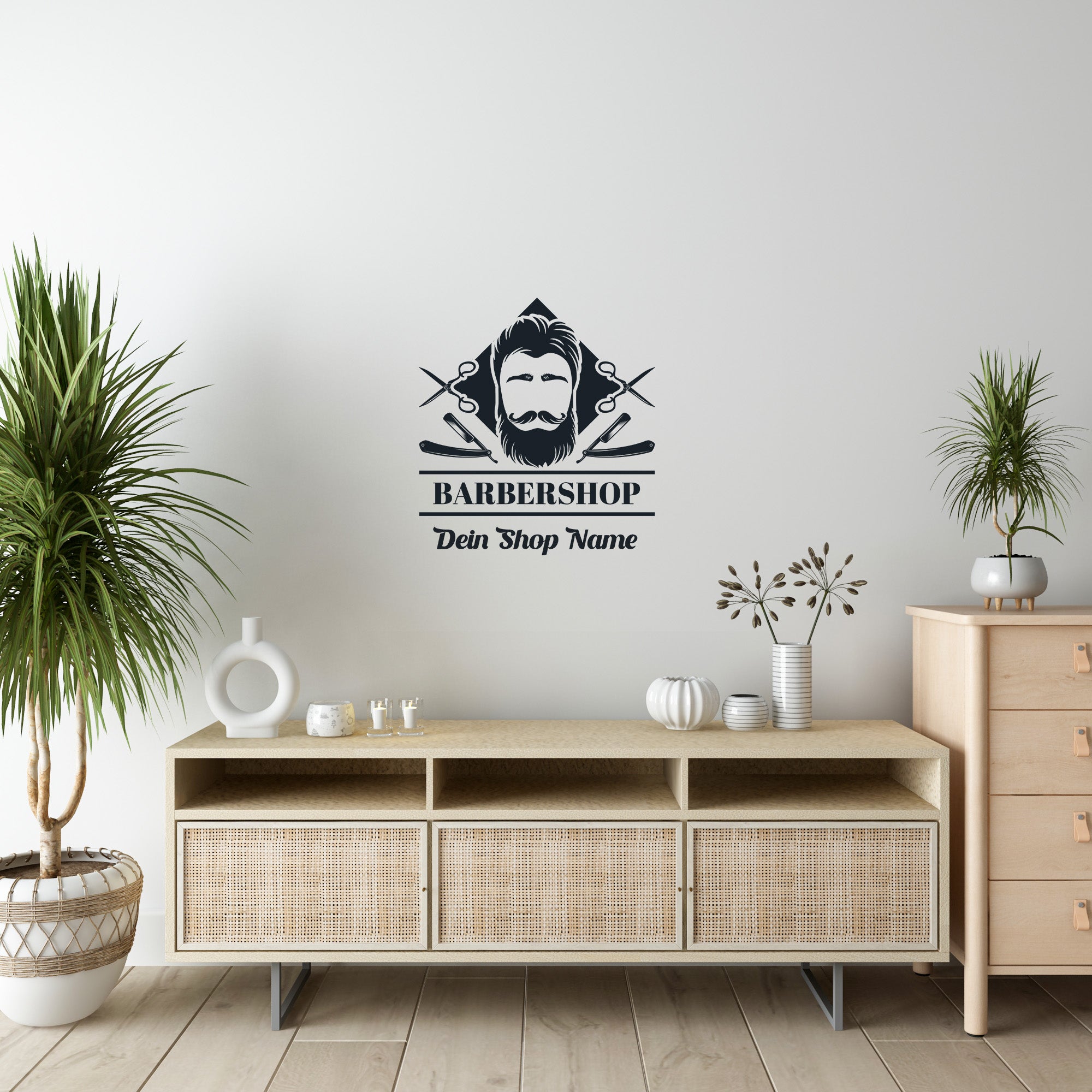 Barbershop Logo Vinyl Aufkleber – Personalisierbar für Schaufenster, Auto & Wand | Konturgeschnitten | Made in Schweiz