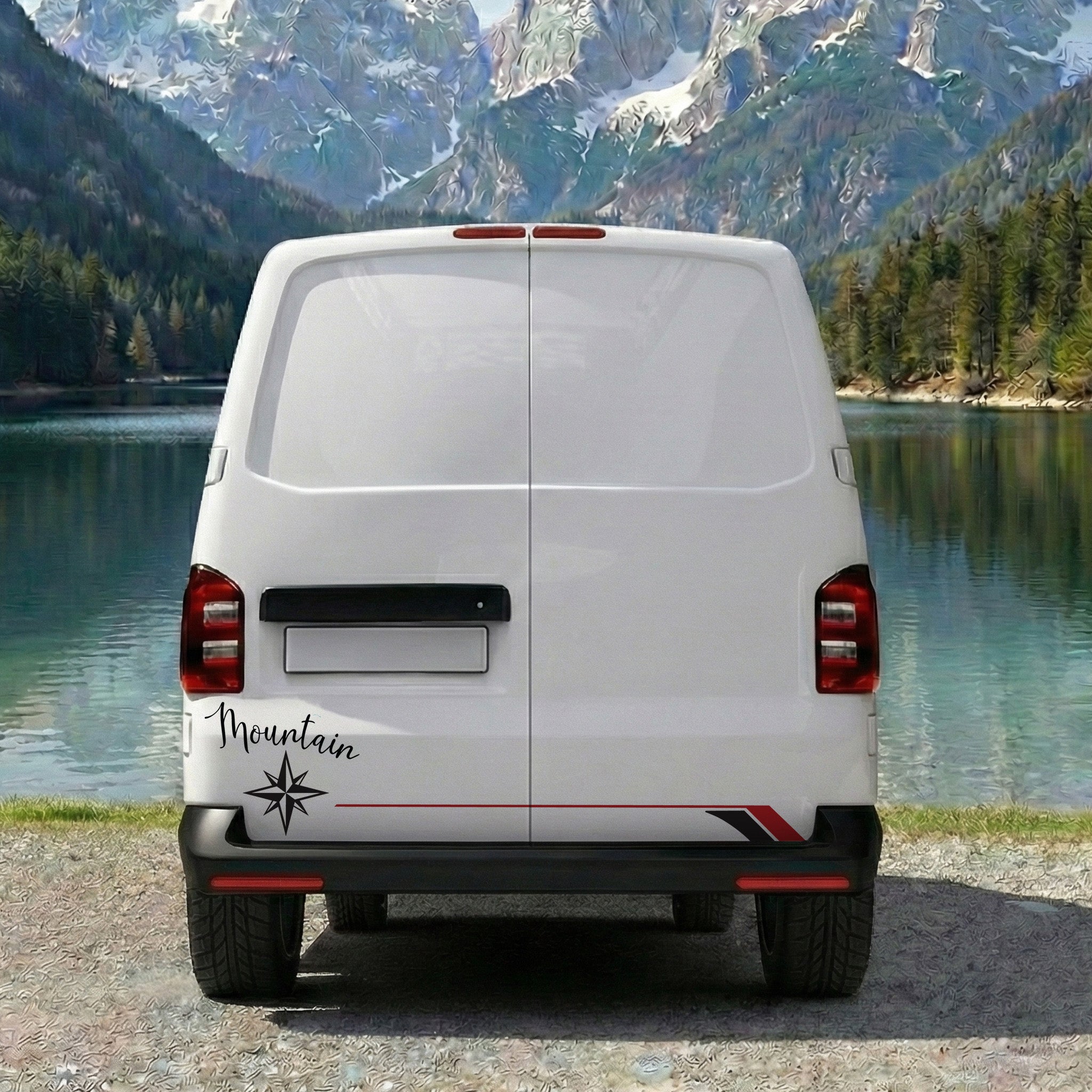 VW T5 T6 T6.1 Seitenstreifen Aufkleber Berge Freiheit Leben – Camper Vanlife Auto Sticker personalisiert