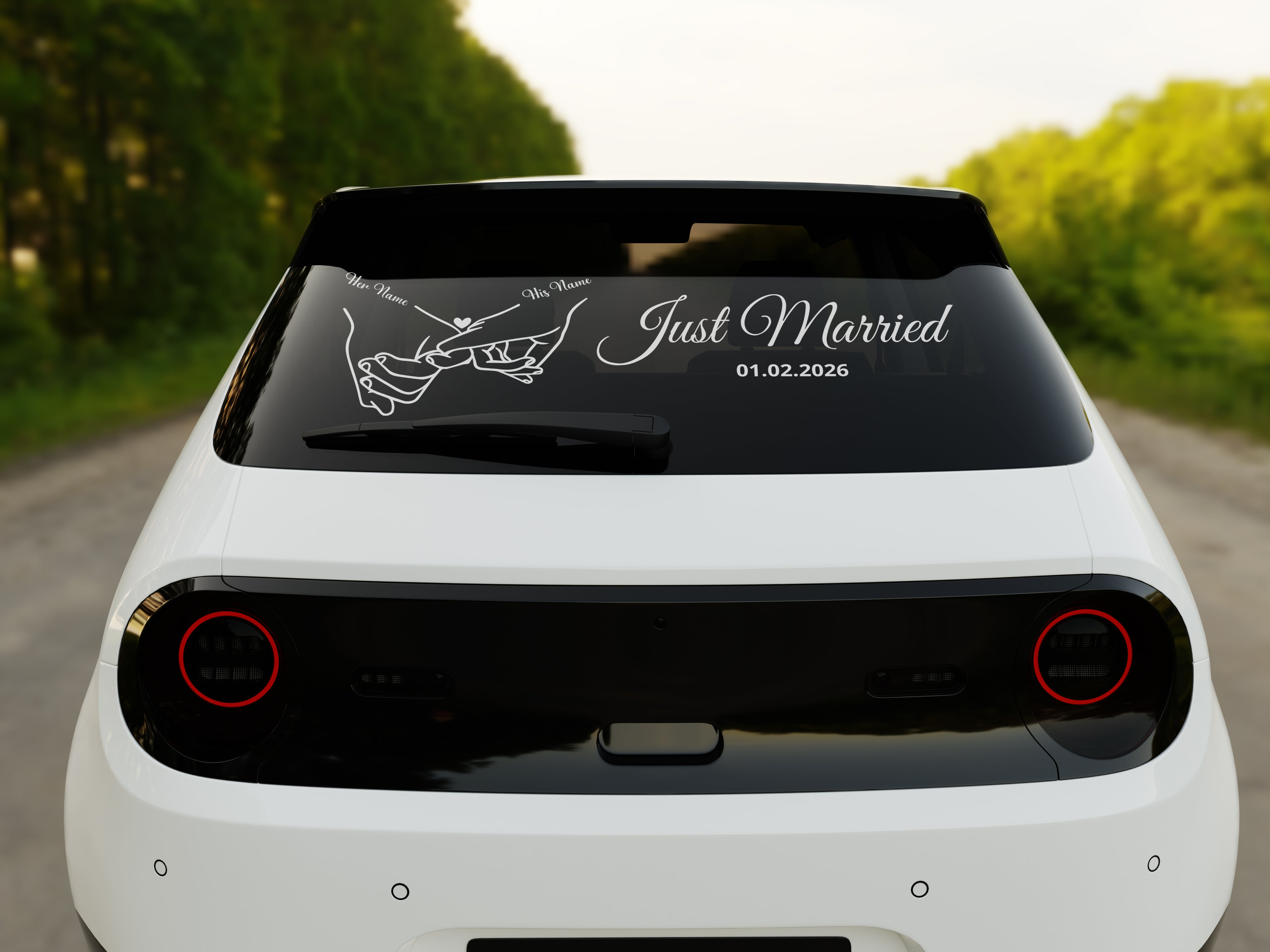 Just Married Car Sticker – Personalized Wedding Car Decal with Names