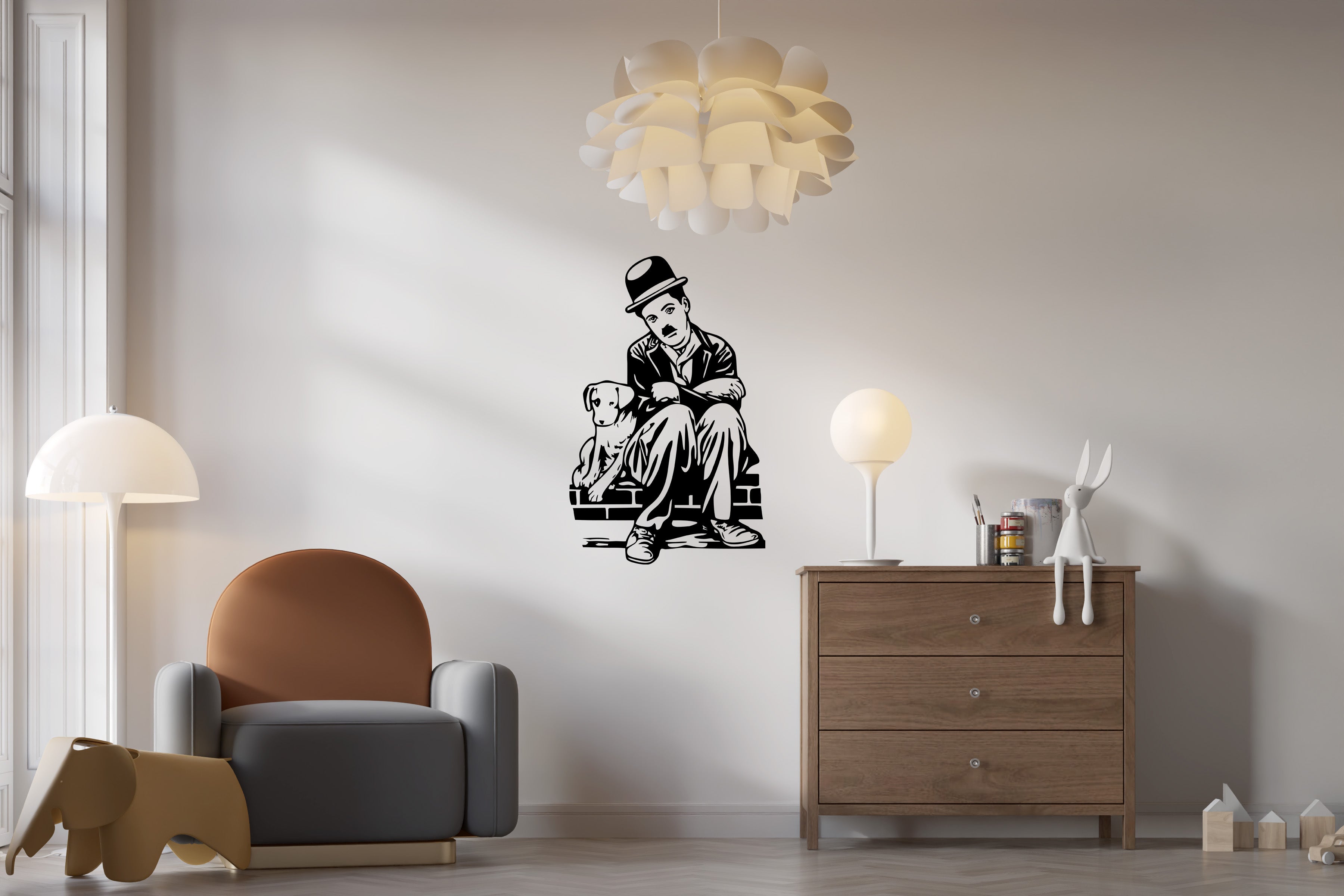 Charlie Chaplin Wandtattoo – Ikonische Filmkunst für Wohnzimmer & Büro