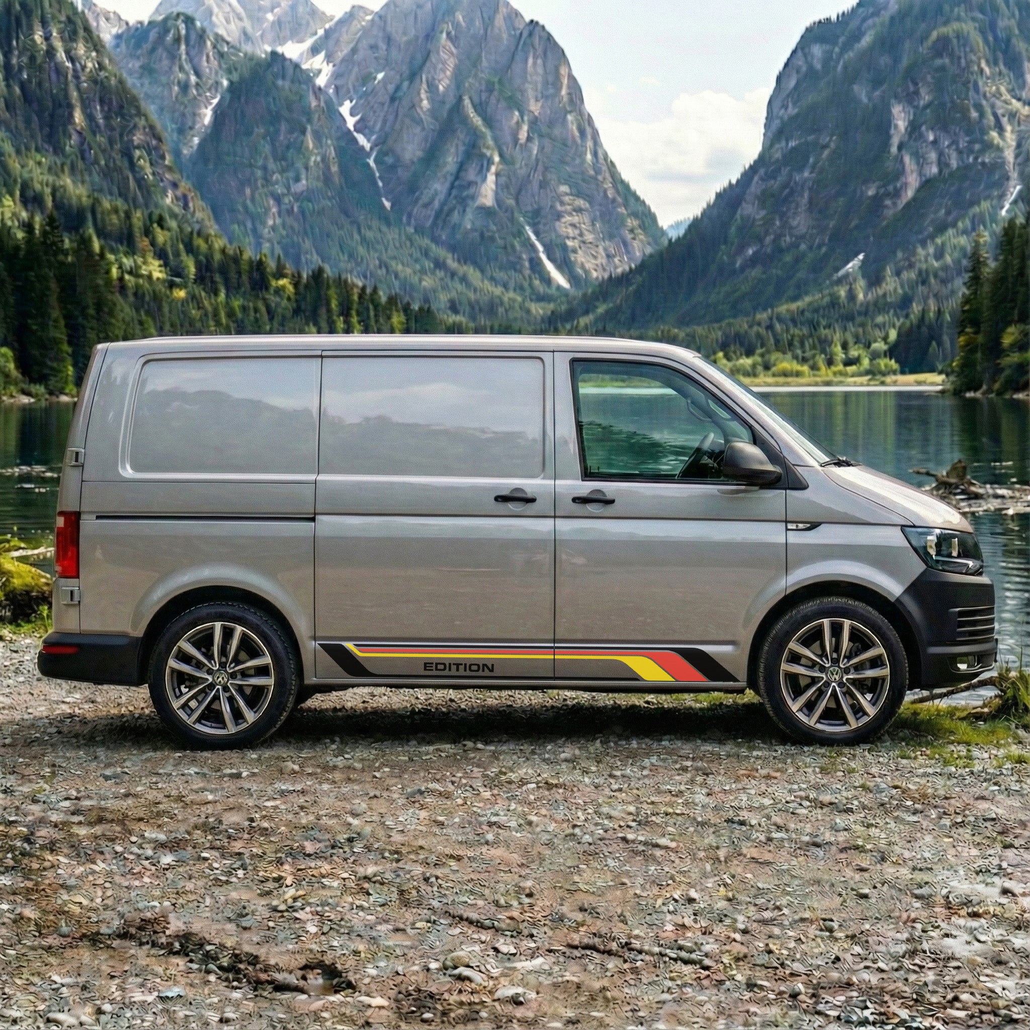 VW T5 T6 T6.1 Seitenstreifen SET Edition Rot-Gelb-Schwarz – Beidseitig – Camper Van Aufkleber Kurz & Lang