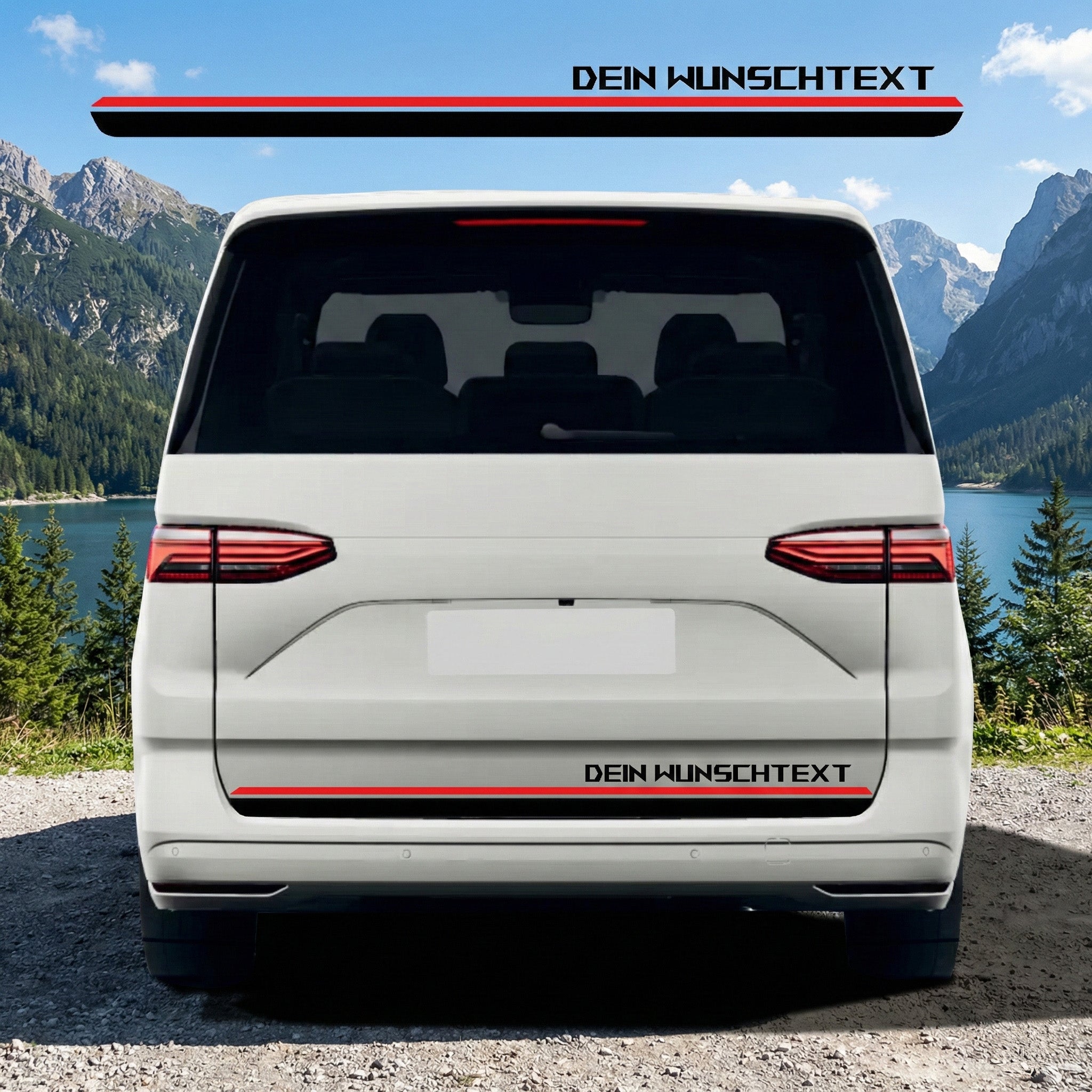 Racing Seitenstreifen Schwarz-Rot | Premium Tuning Folie passend für T7 Van (L1 & L2)