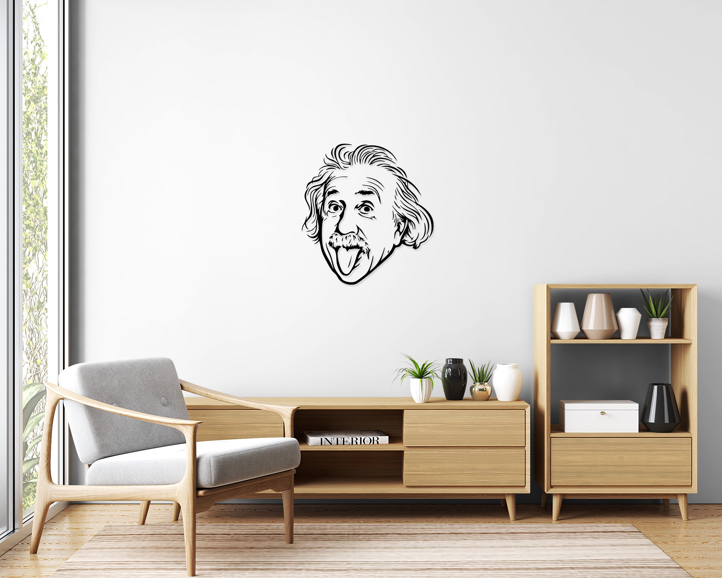 Albert Einstein Wandtattoo – Lustiges Wanddekor mit Zunge – Vinyl Aufkleber