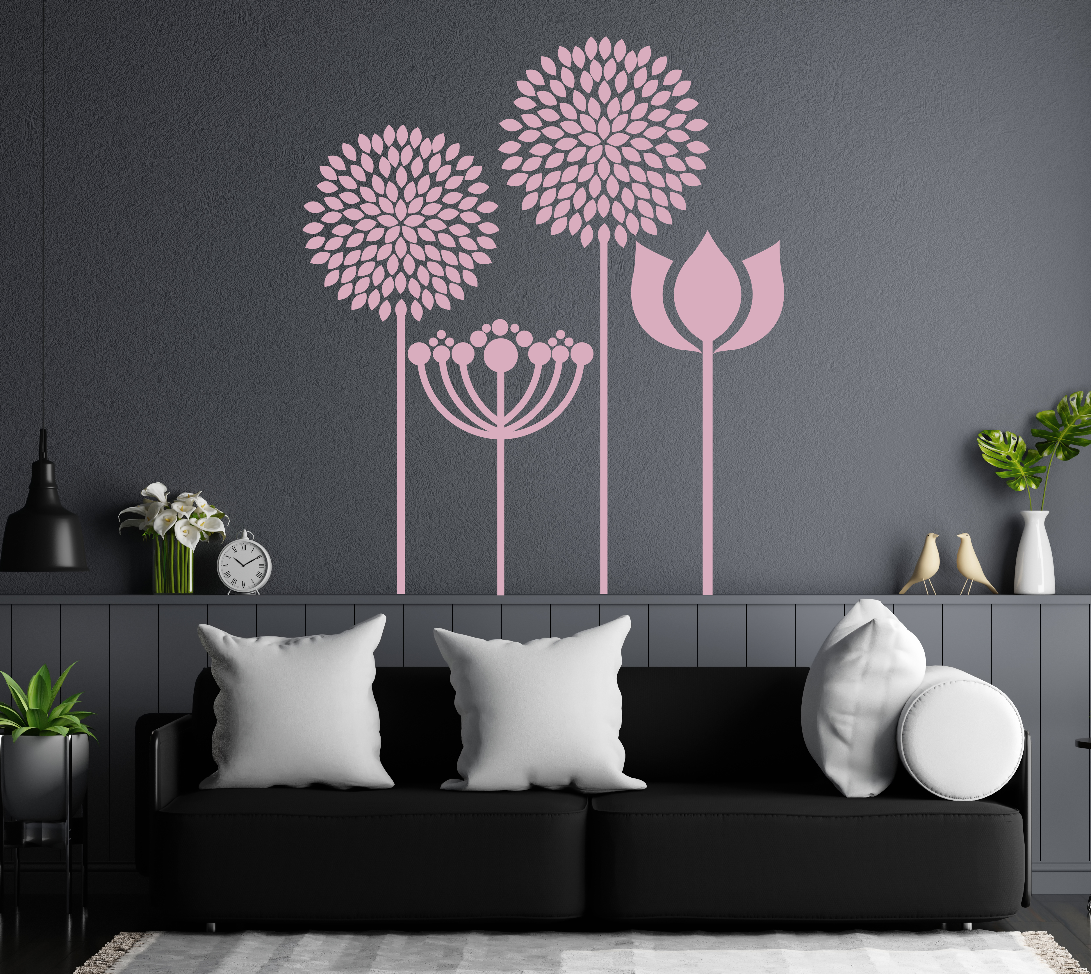 Modernes Blumen Wandtattoo aus Folie – Minimalistisches Floral Design