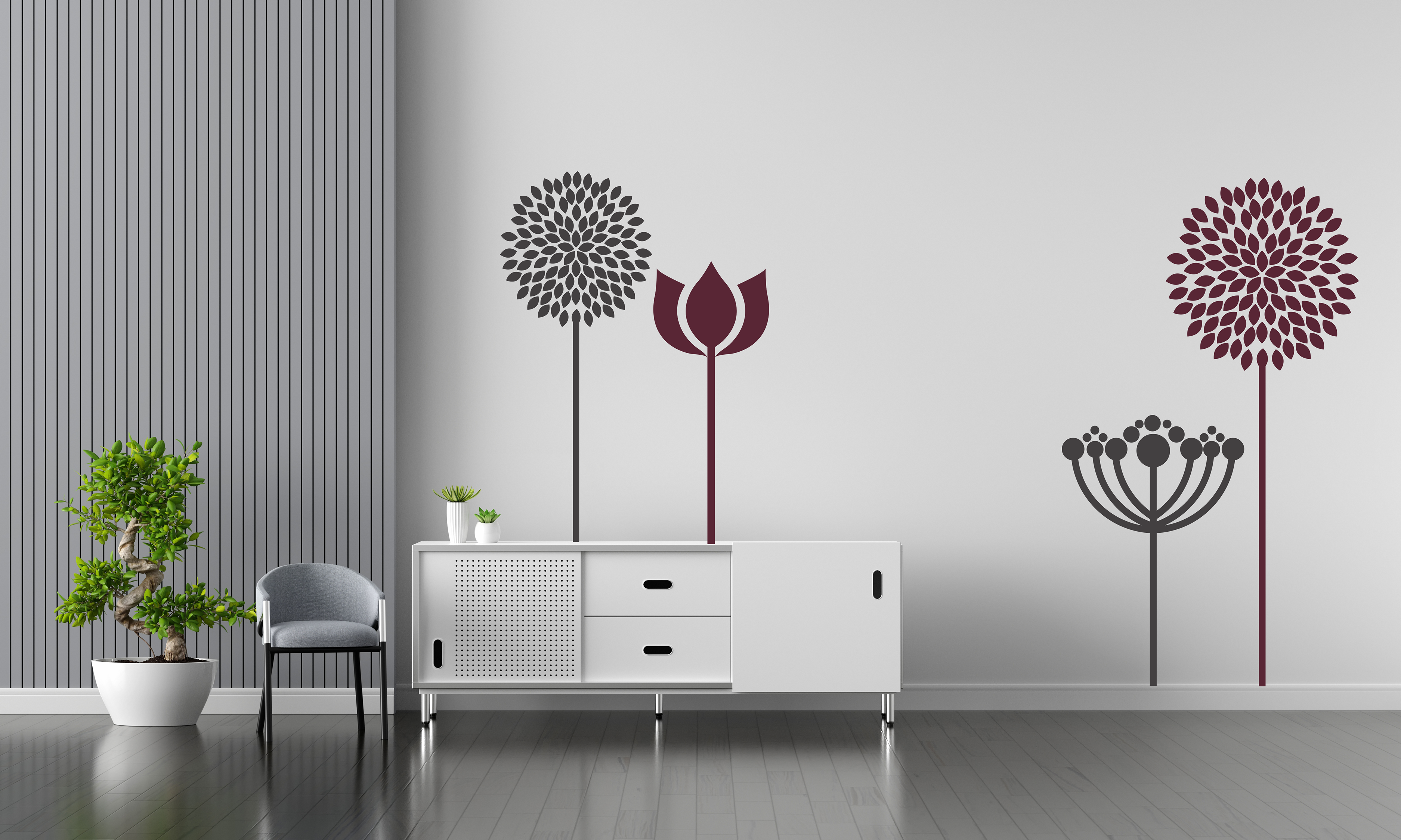 Modernes Blumen Wandtattoo aus Folie – Minimalistisches Floral Design