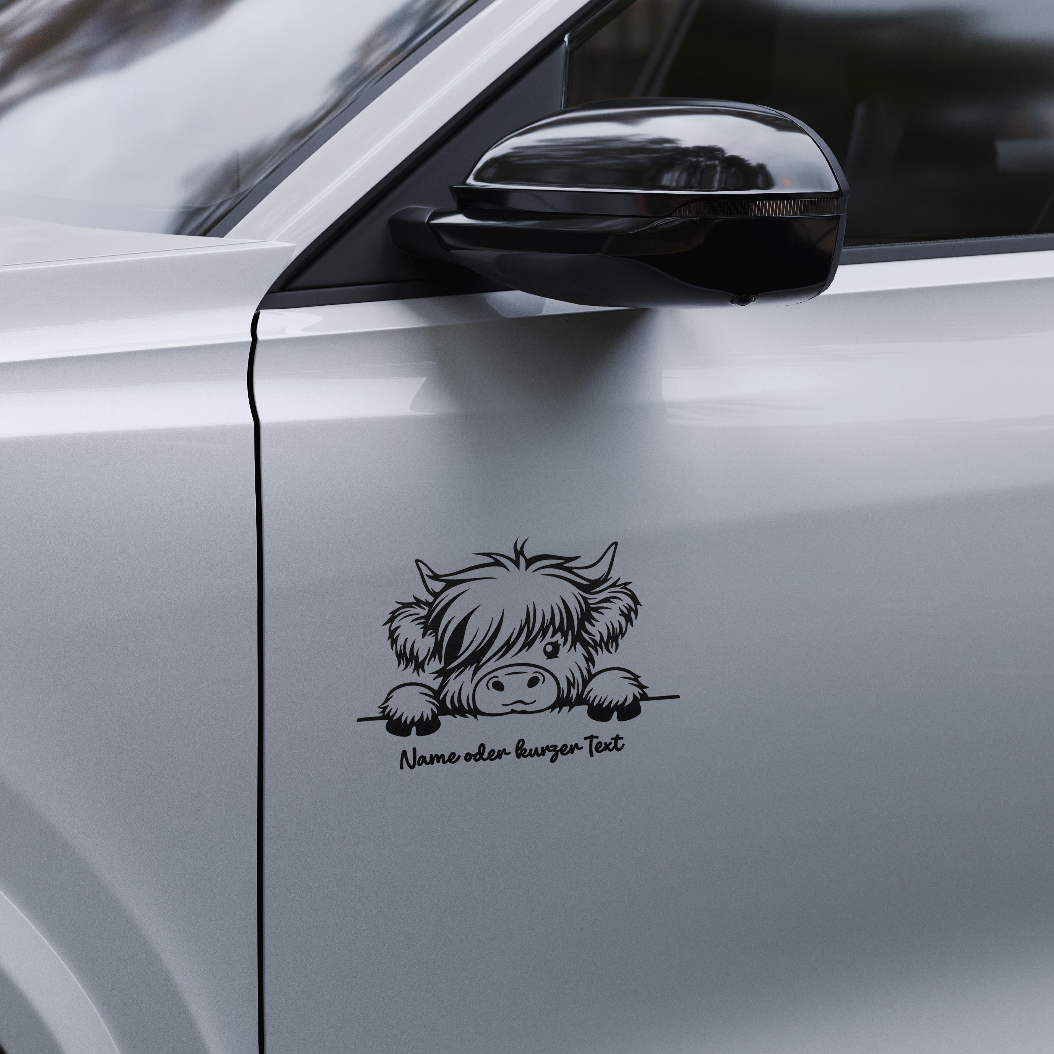 Personalisierter Highland Kuh Wandsticker – Lustige Schwarz-Weiß Wanddeko mit Name