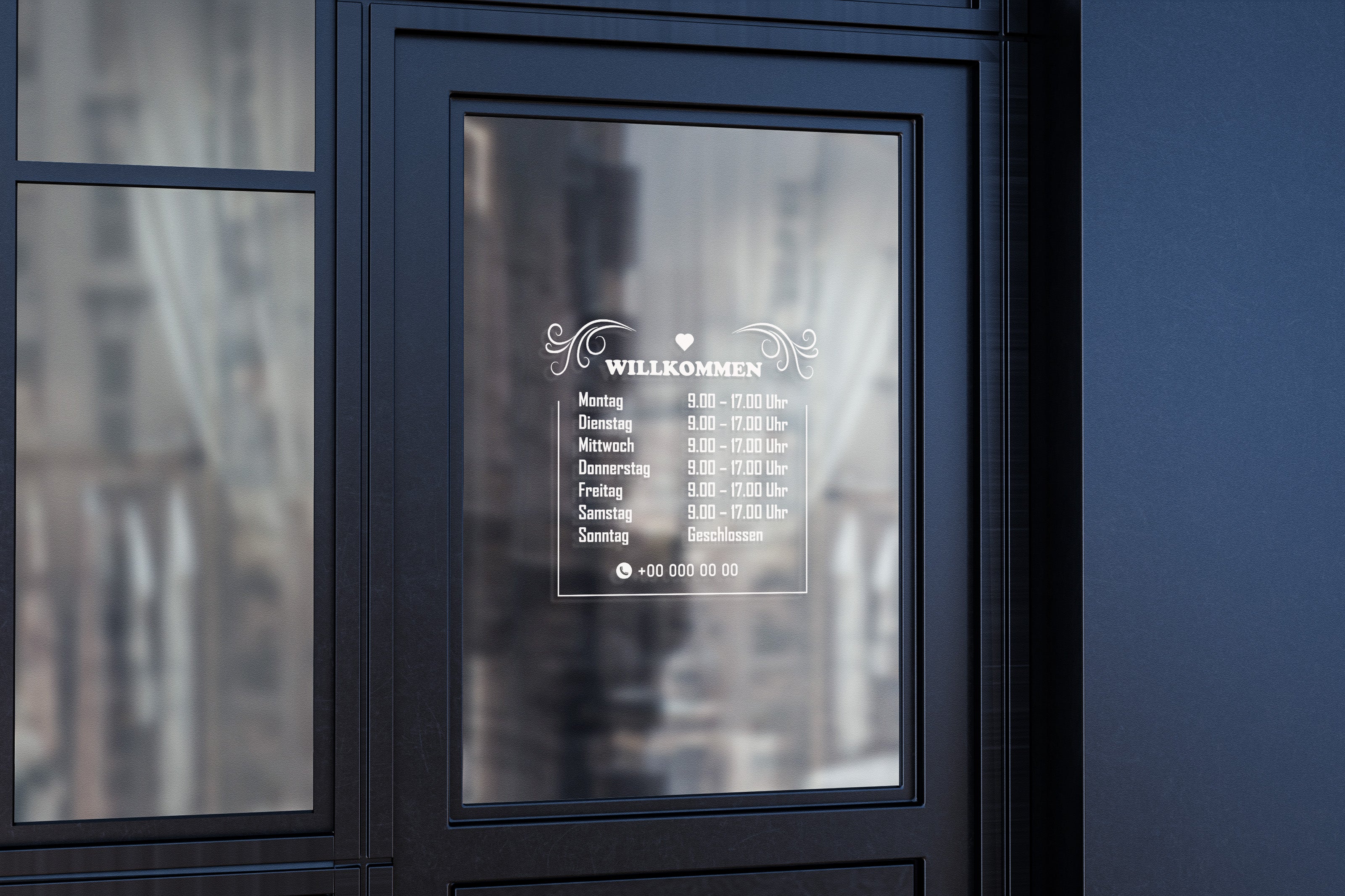 Willkommen Öffnungszeiten Fensterfolie | Personalisierter Vinyl Aufkleber für Shop, Barbershop & Salon