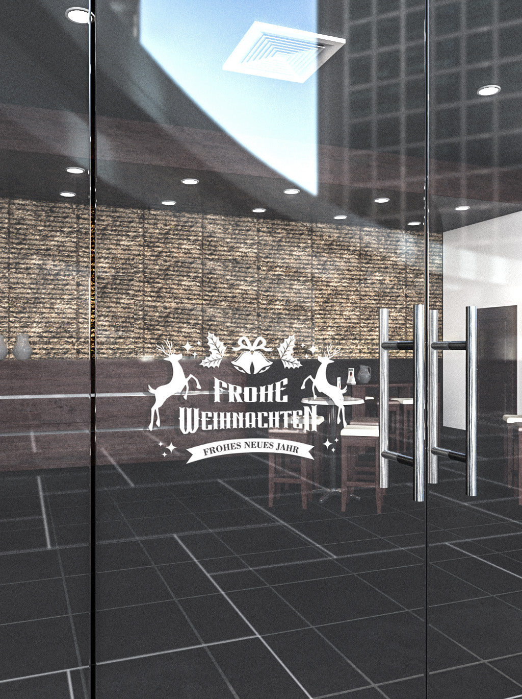 Merry Christmas Wandtattoo mit Rentieren – Weihnachtsaufkleber für Wand, Tür & Fenster – Happy New Year Deko