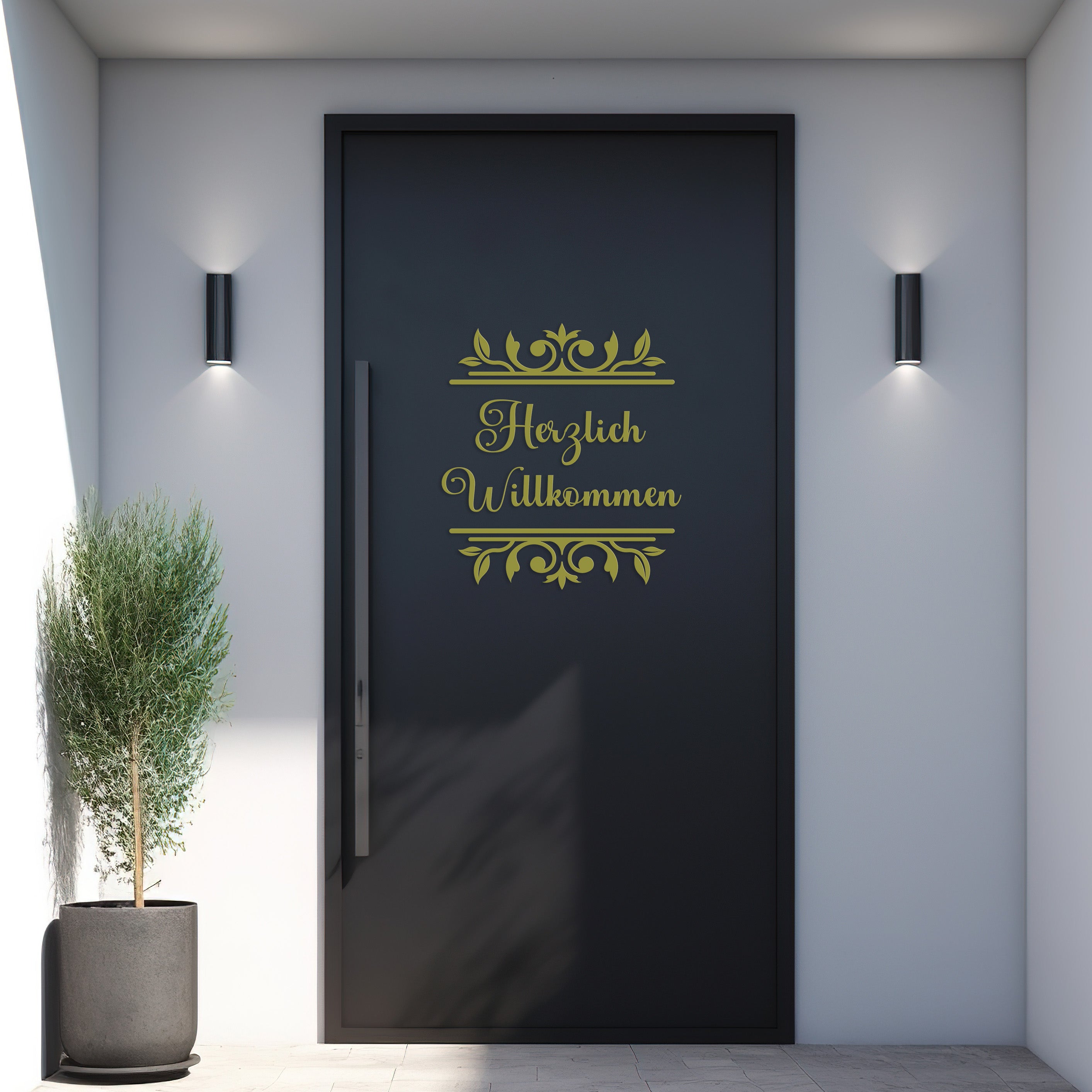 Herzlich Willkommen Wandtattoo – Eleganter Vinyl Aufkleber für Tür & Eingang – Personalisierbar
