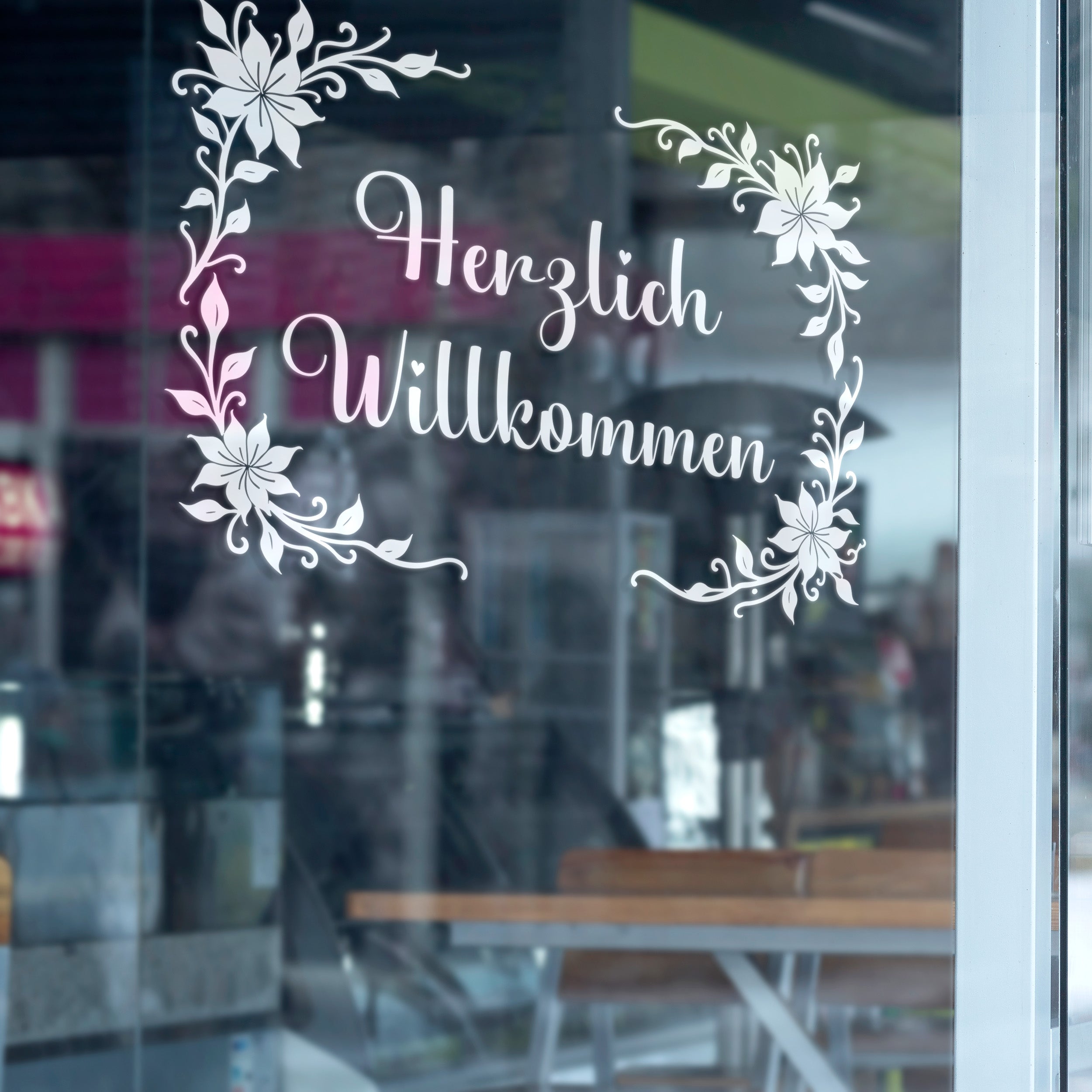 Wandtattoo "Herzlich Willkommen" mit Blumen – Floral Vinyl Aufkleber für Tür & Eingang