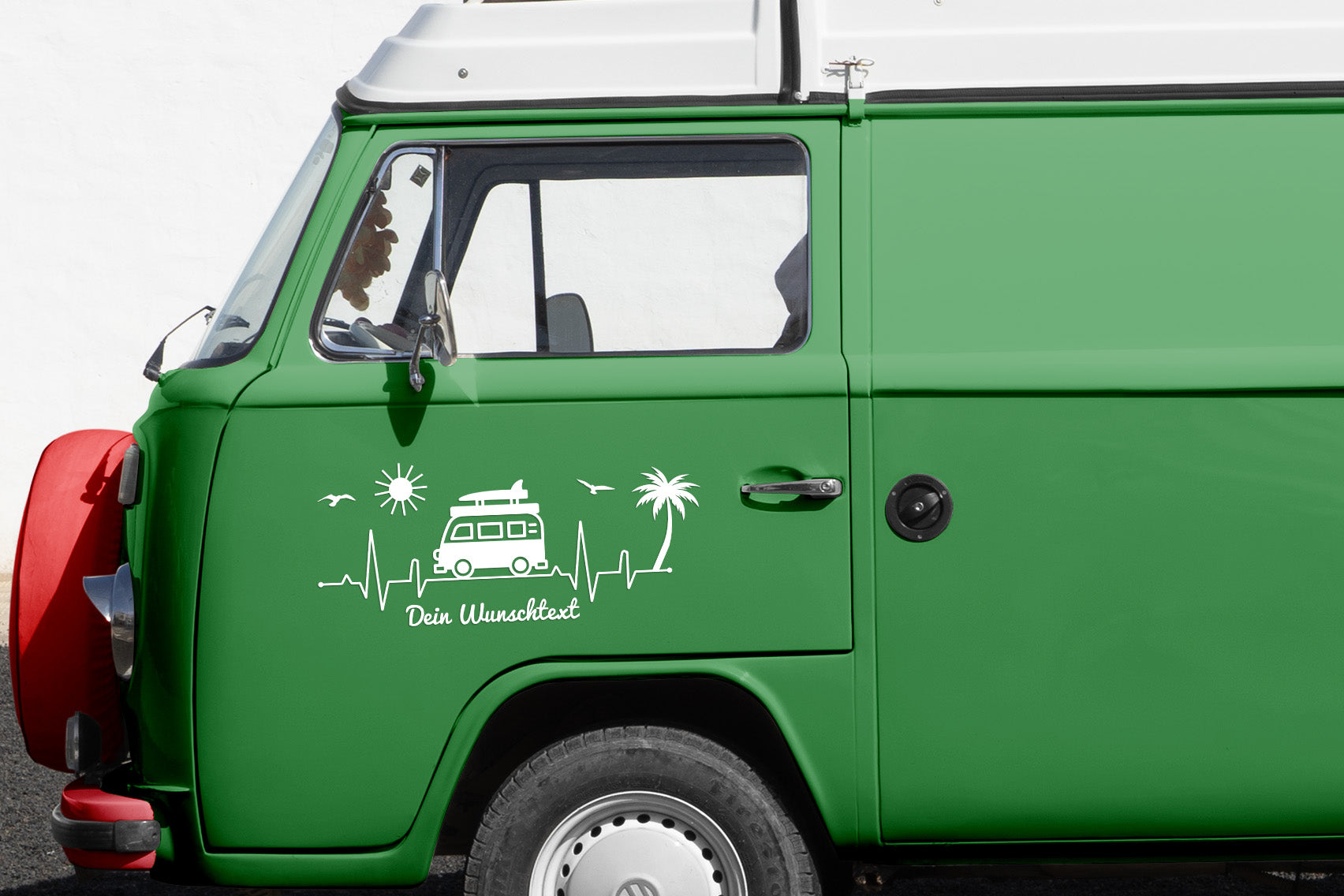 Wohnmobil Vanlife Sticker Herzschlag Design Sonne Palme personalisiert
